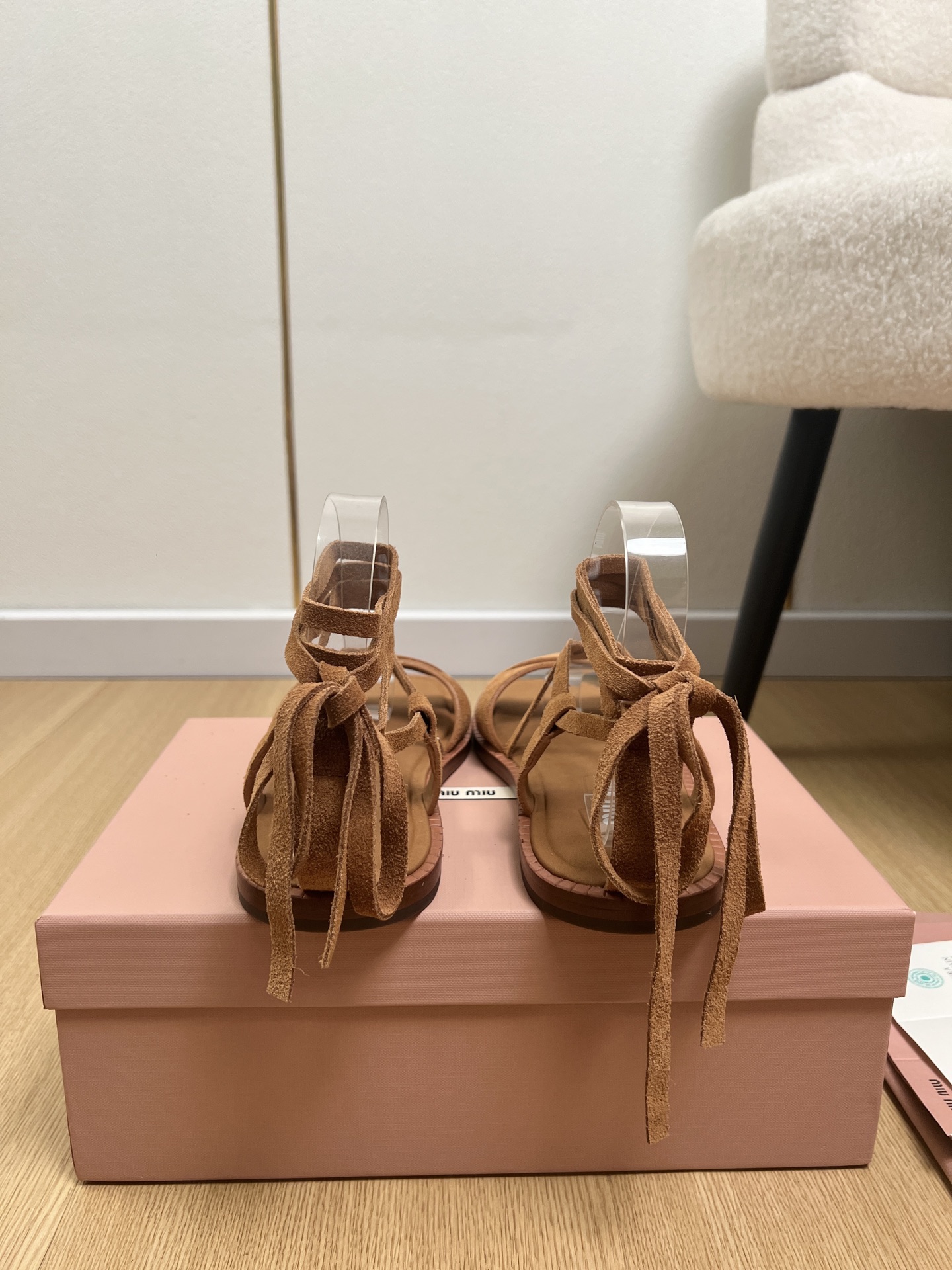Miu Miu Suede Ankle Tie Sandals