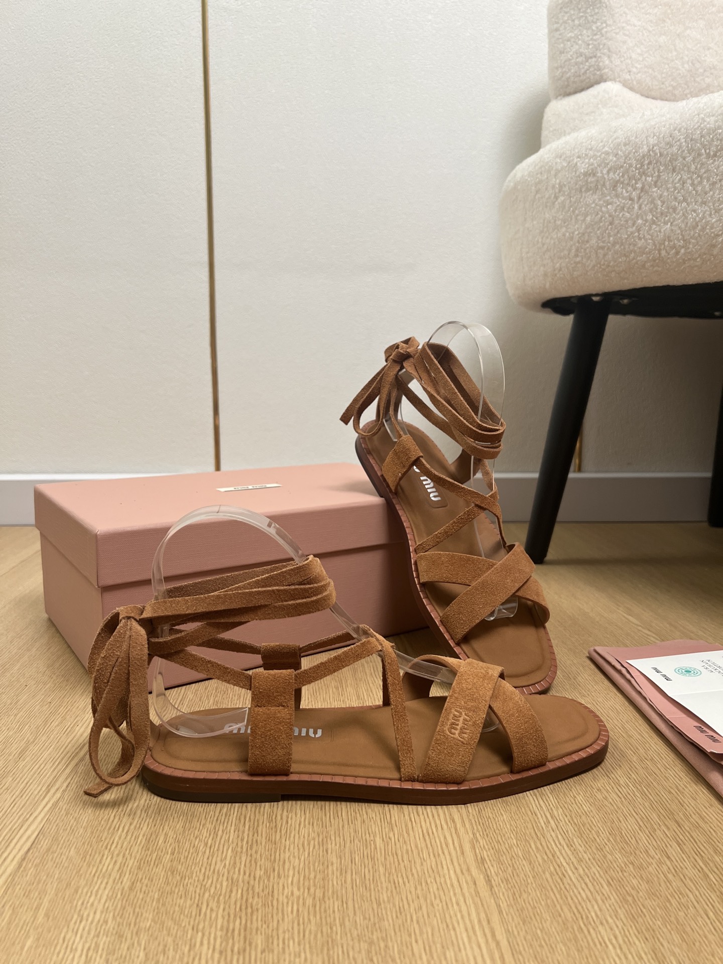 Miu Miu Suede Ankle Tie Sandals