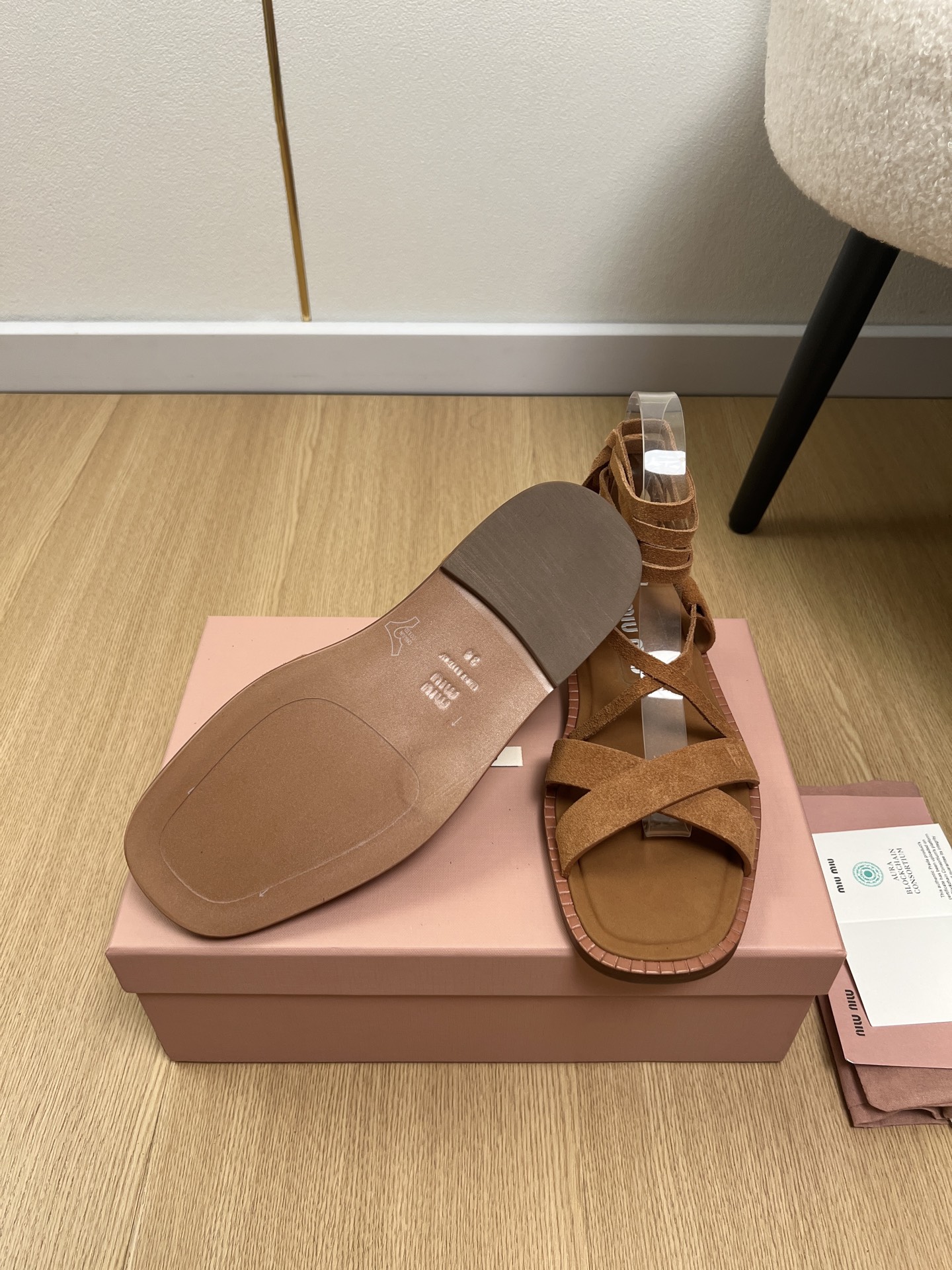 Miu Miu Suede Ankle Tie Sandals