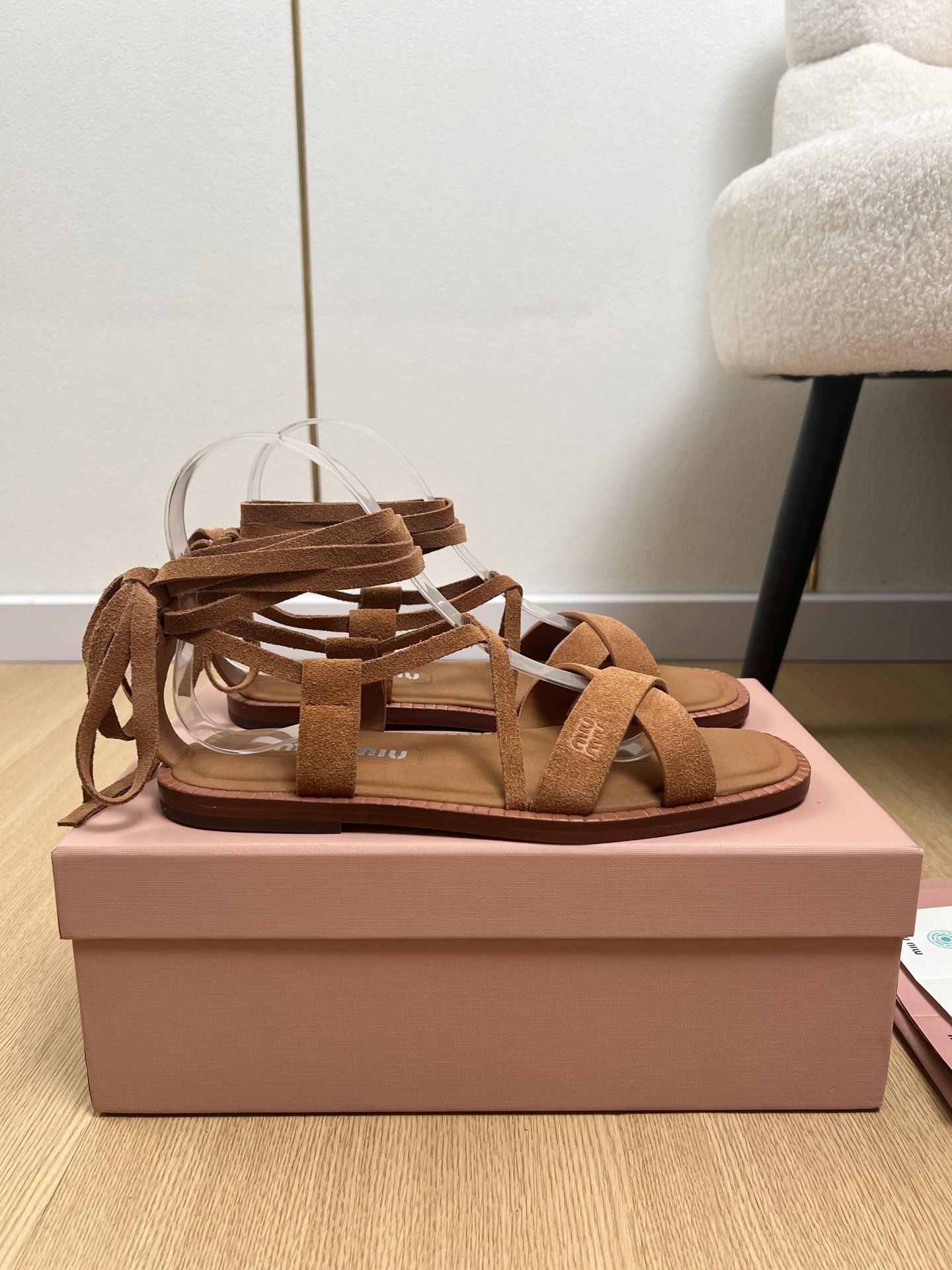 Miu Miu Suede Ankle Tie Sandals