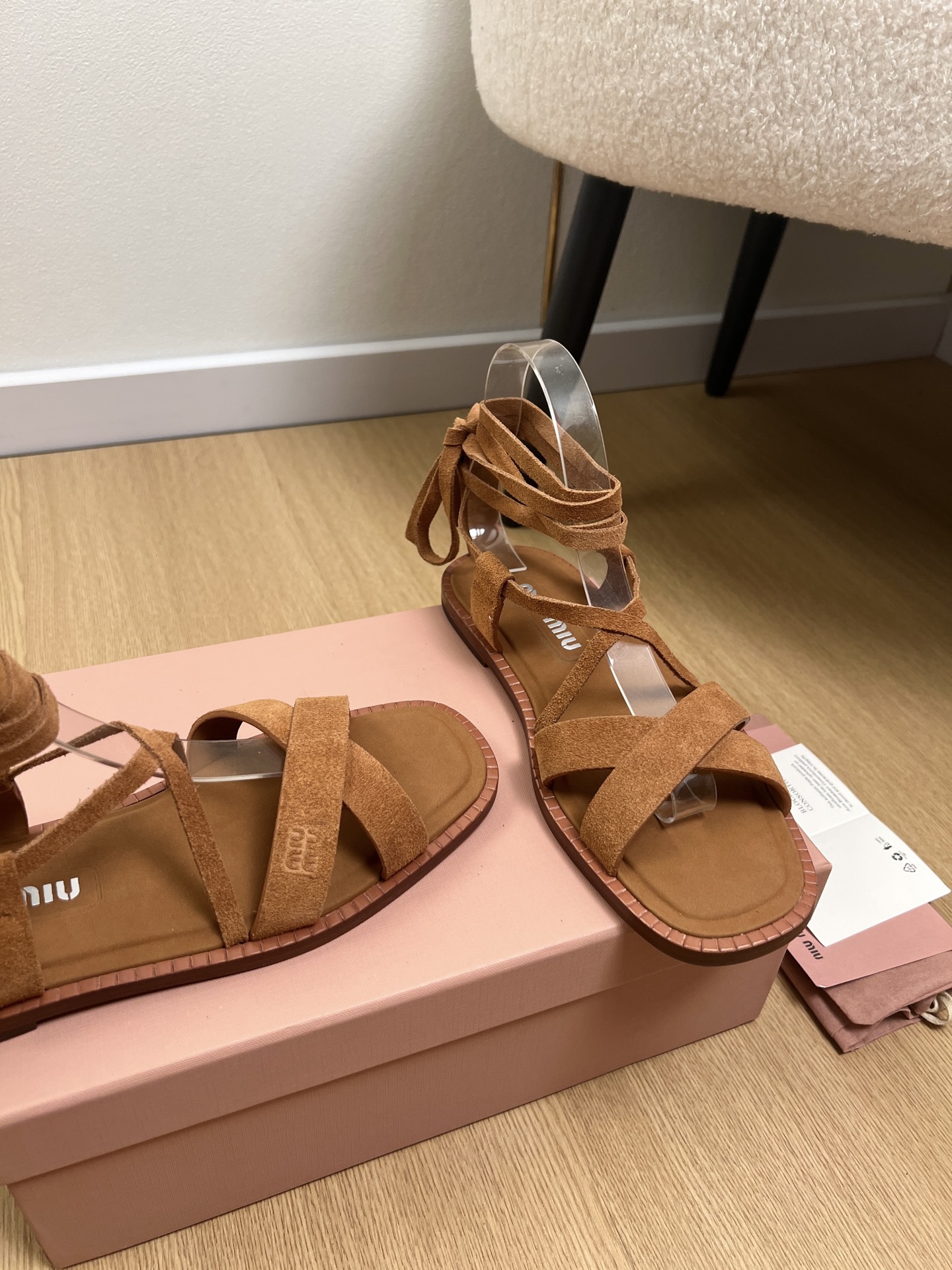 Miu Miu Suede Ankle Tie Sandals
