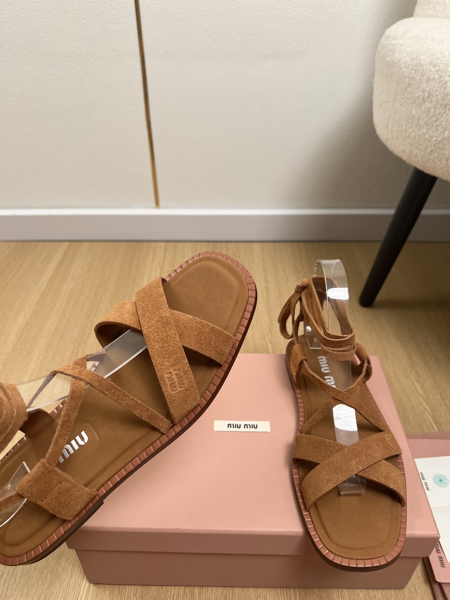 Miu Miu Suede Ankle Tie Sandals