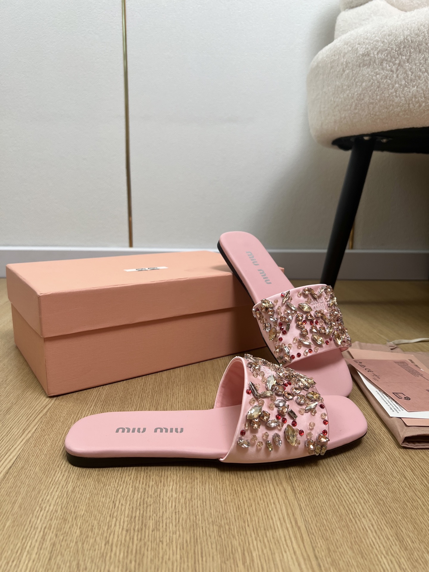 Miu Miu Crystal Satin Slides