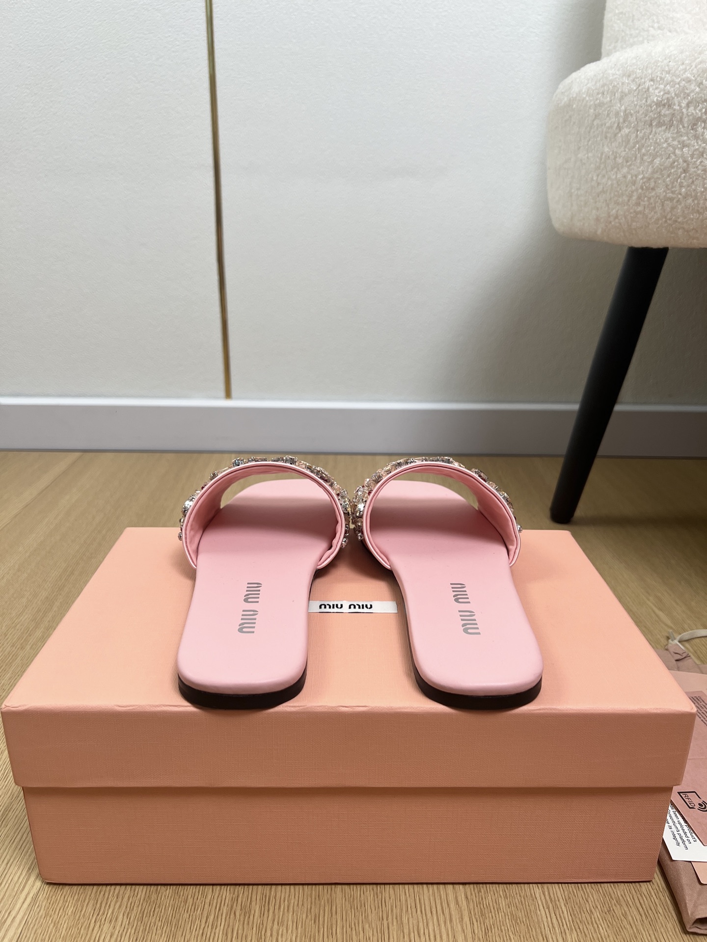 Miu Miu Crystal Satin Slides
