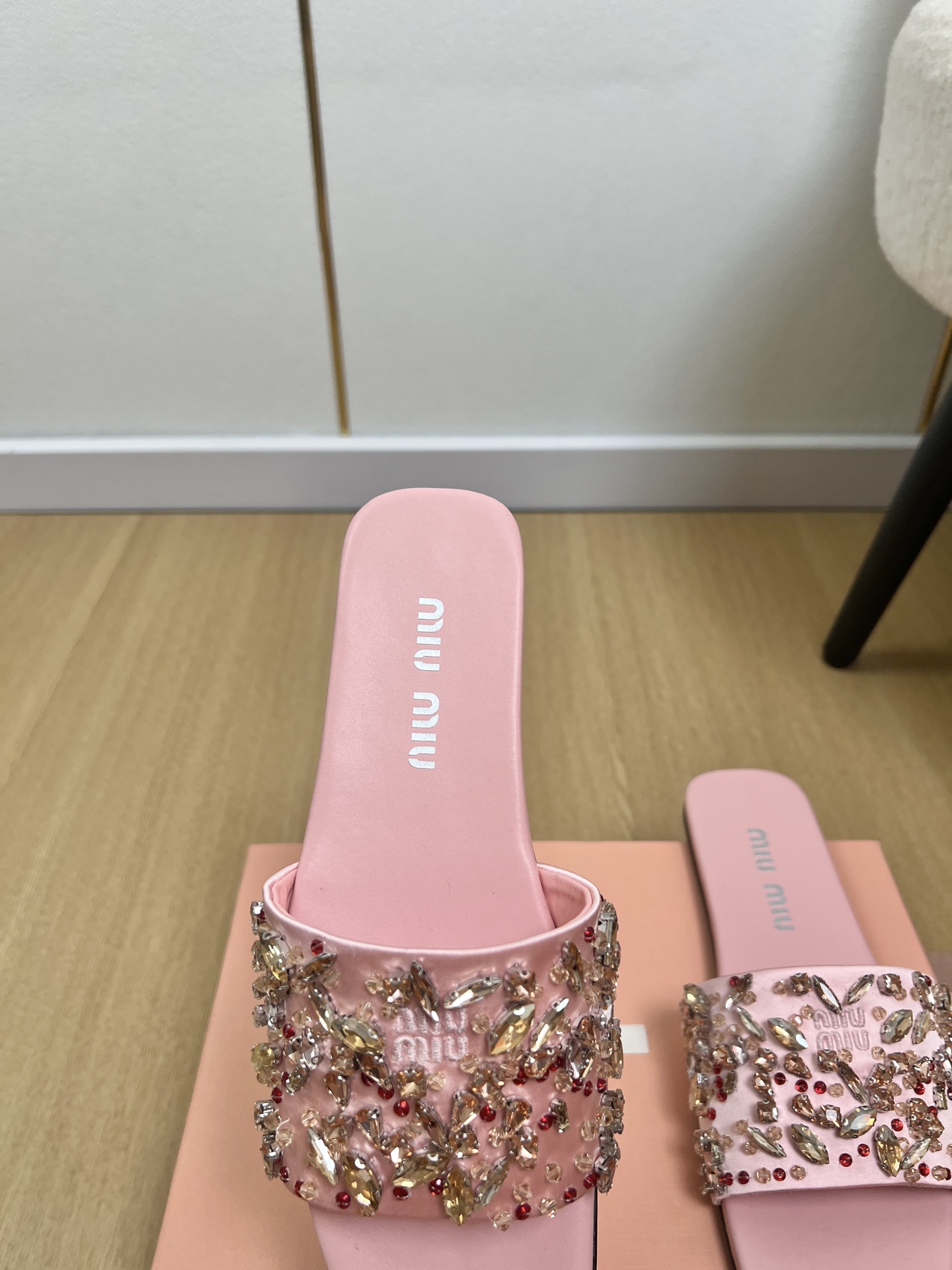 Miu Miu Crystal Satin Slides