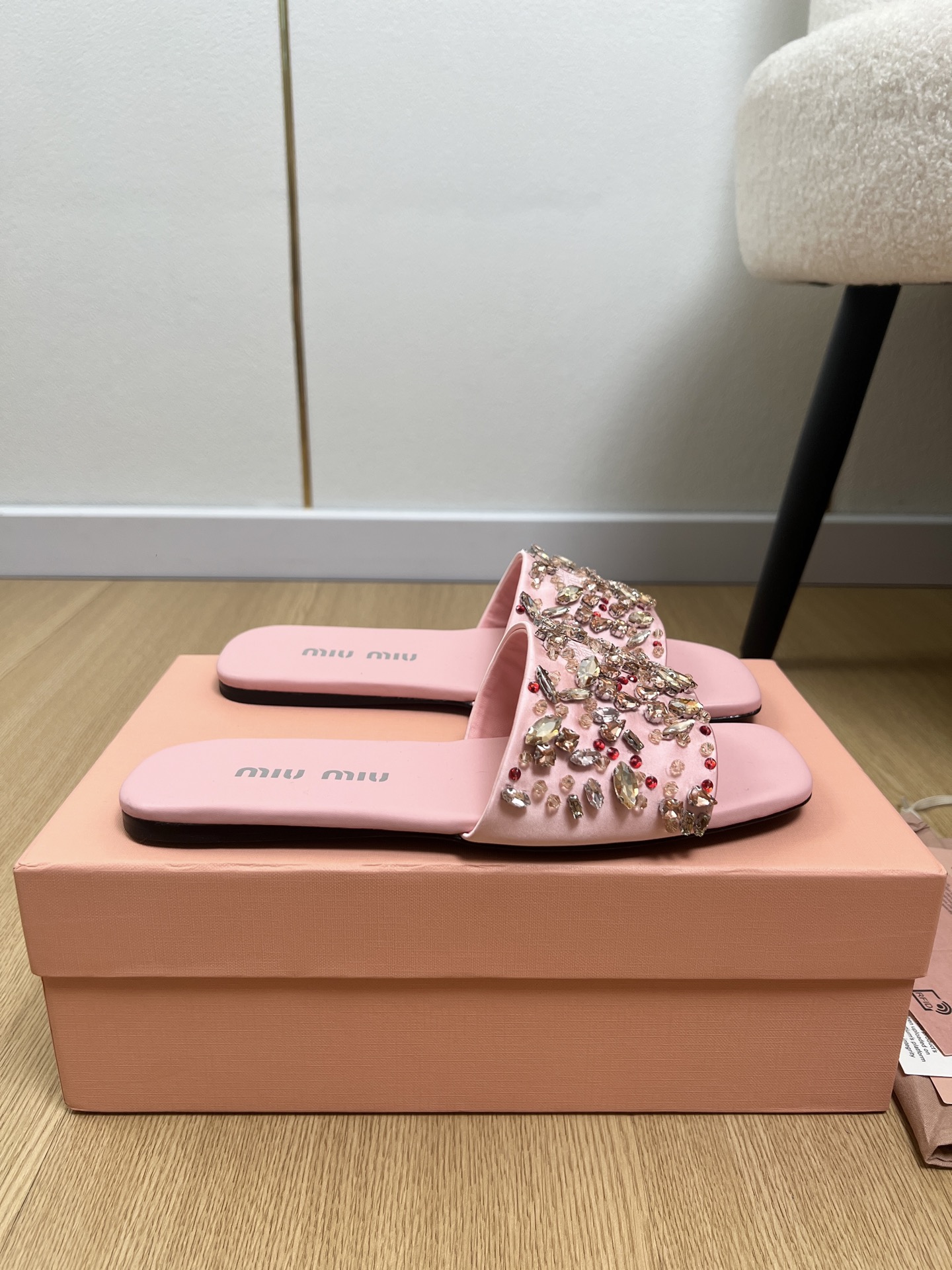 Miu Miu Crystal Satin Slides