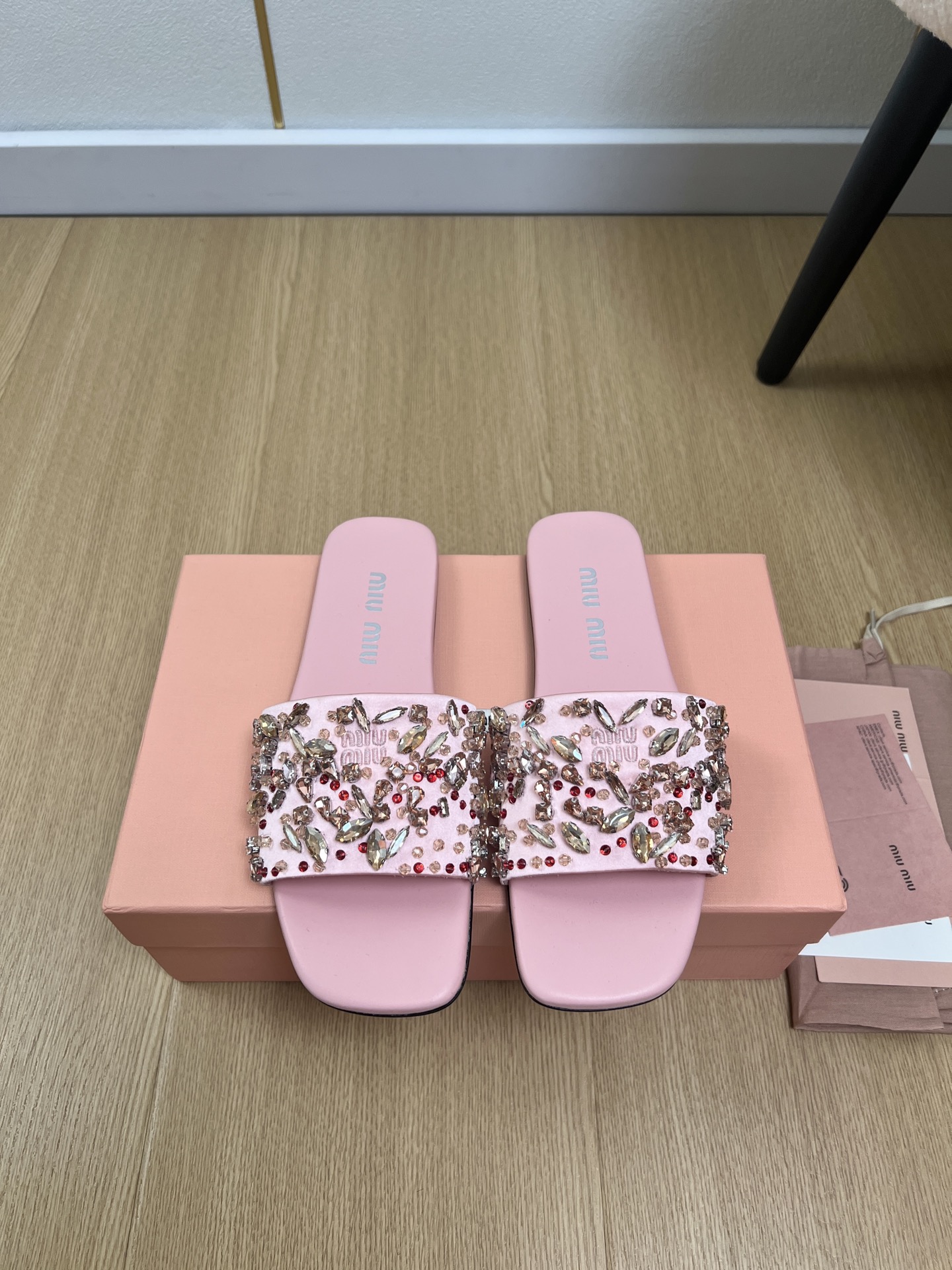 Miu Miu Crystal Satin Slides