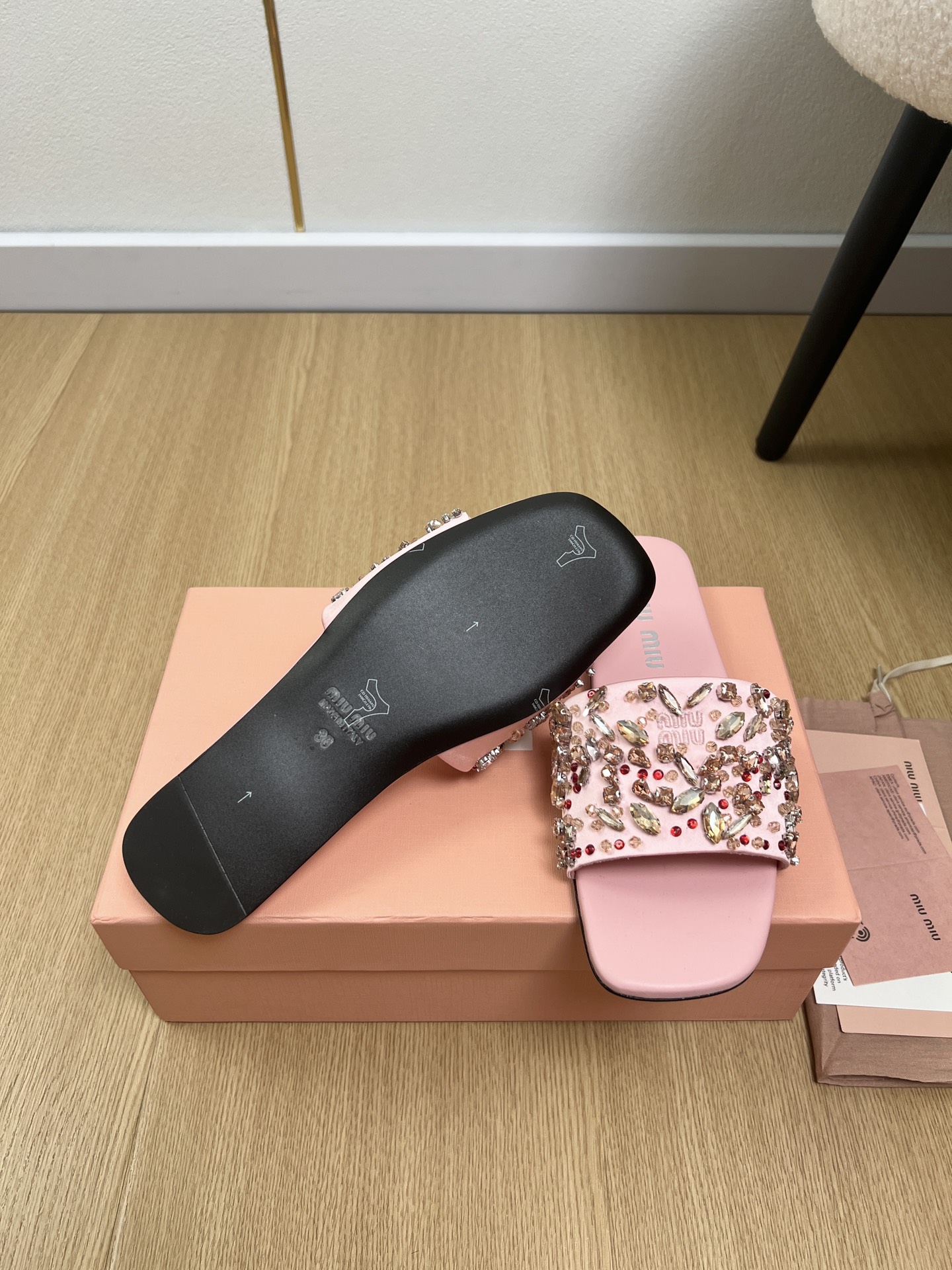 Miu Miu Crystal Satin Slides