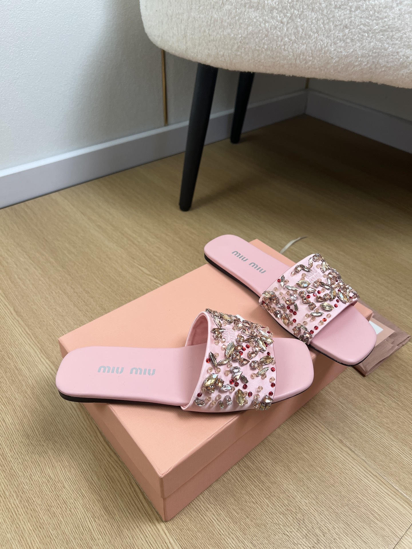 Miu Miu Crystal Satin Slides