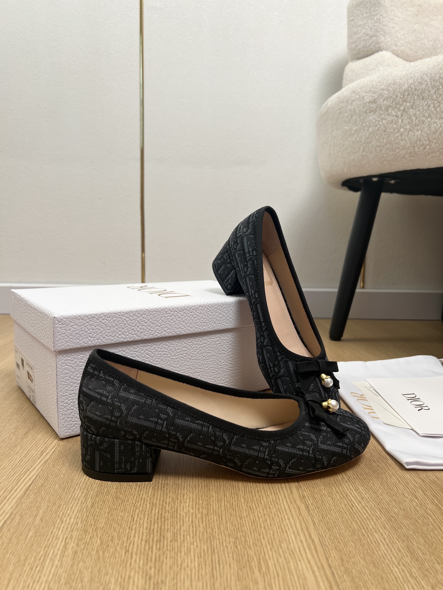 Dior Jacquard Pearl Bow Ballerinas