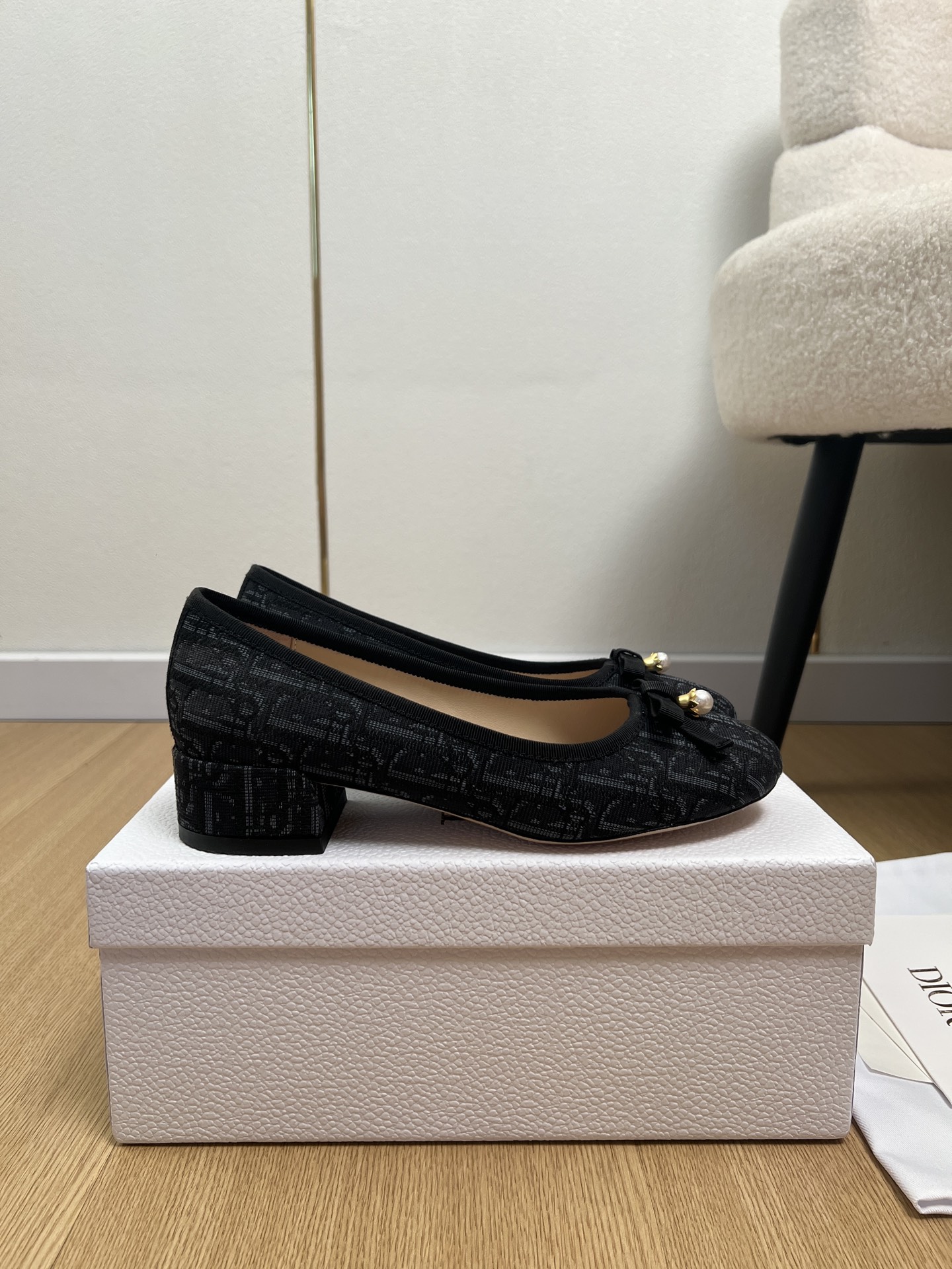 Dior Jacquard Pearl Bow Ballerinas