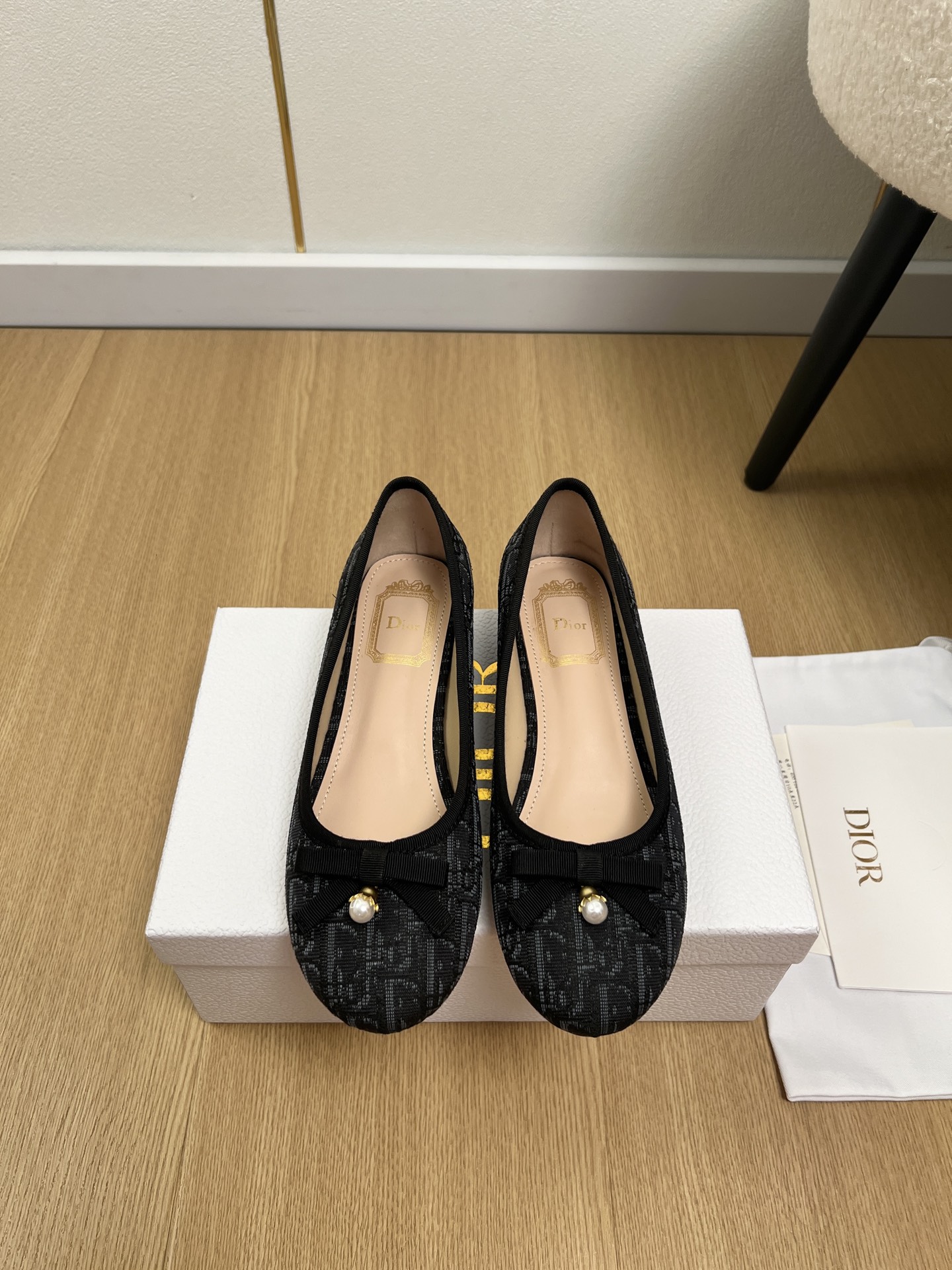 Dior Jacquard Pearl Bow Ballerinas