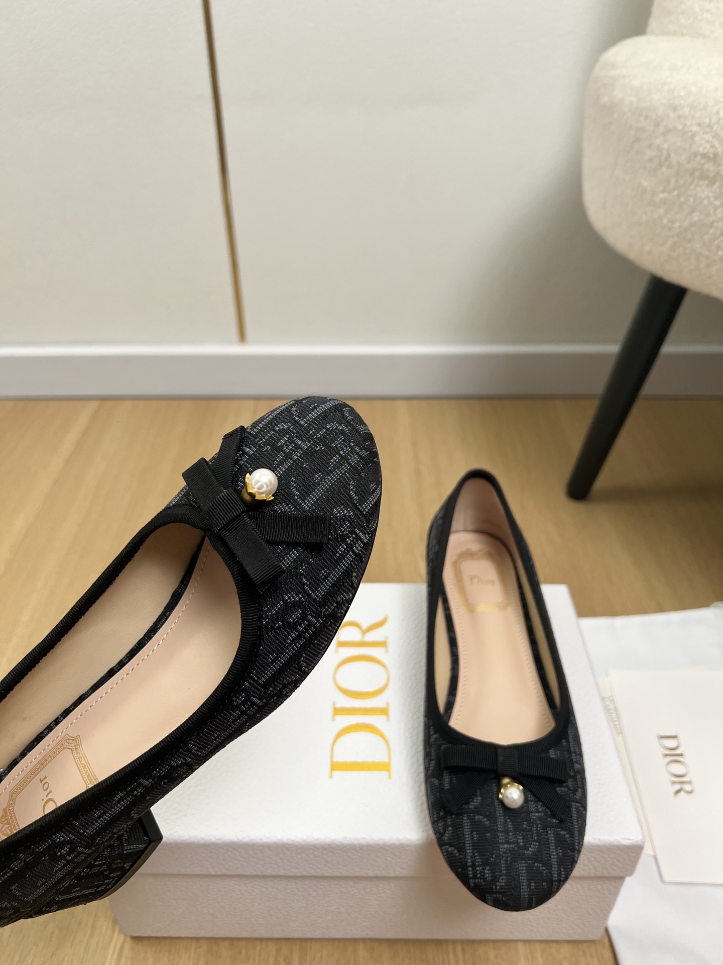 Dior Jacquard Pearl Bow Ballerinas