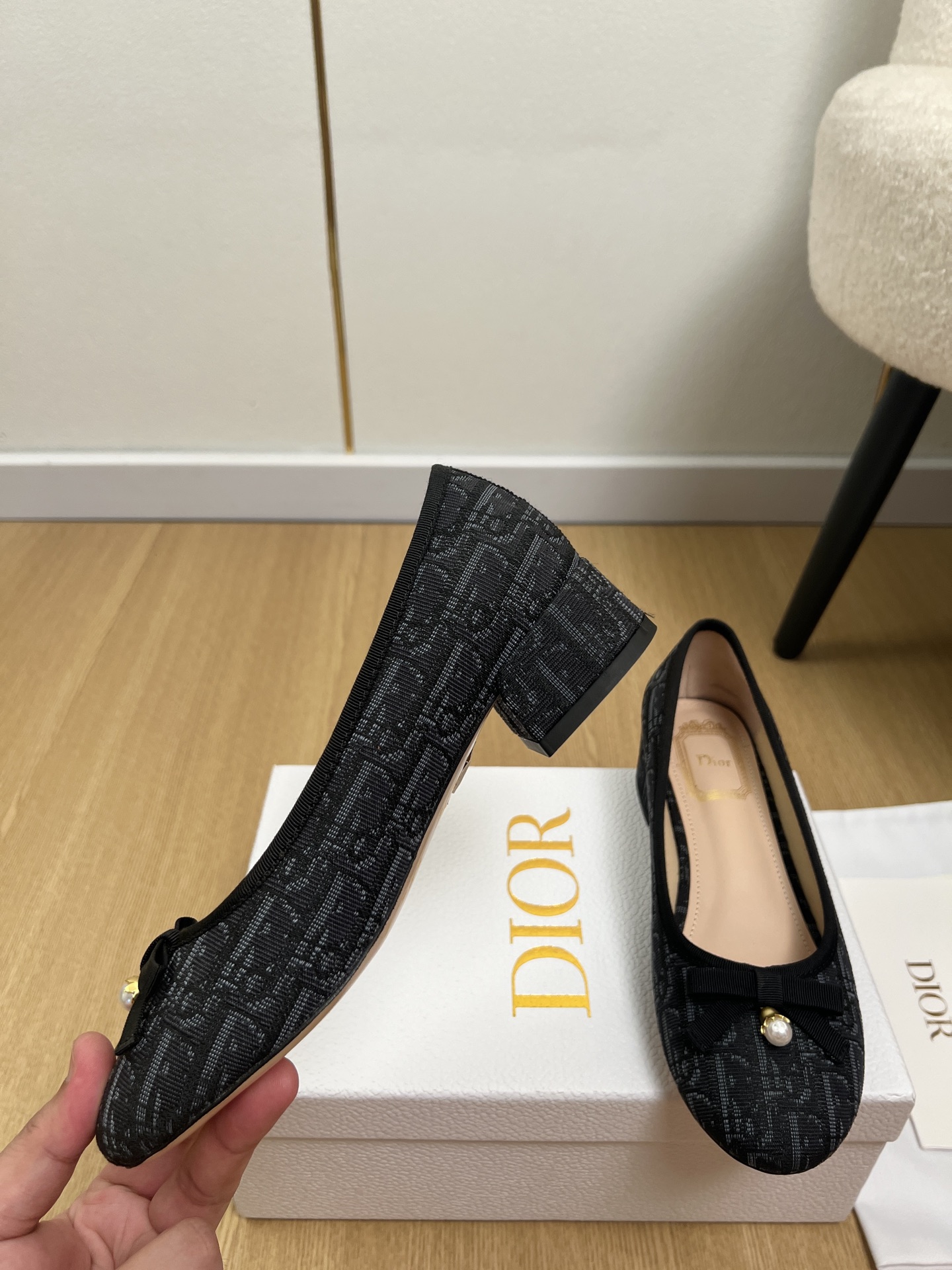 Dior Jacquard Pearl Bow Ballerinas