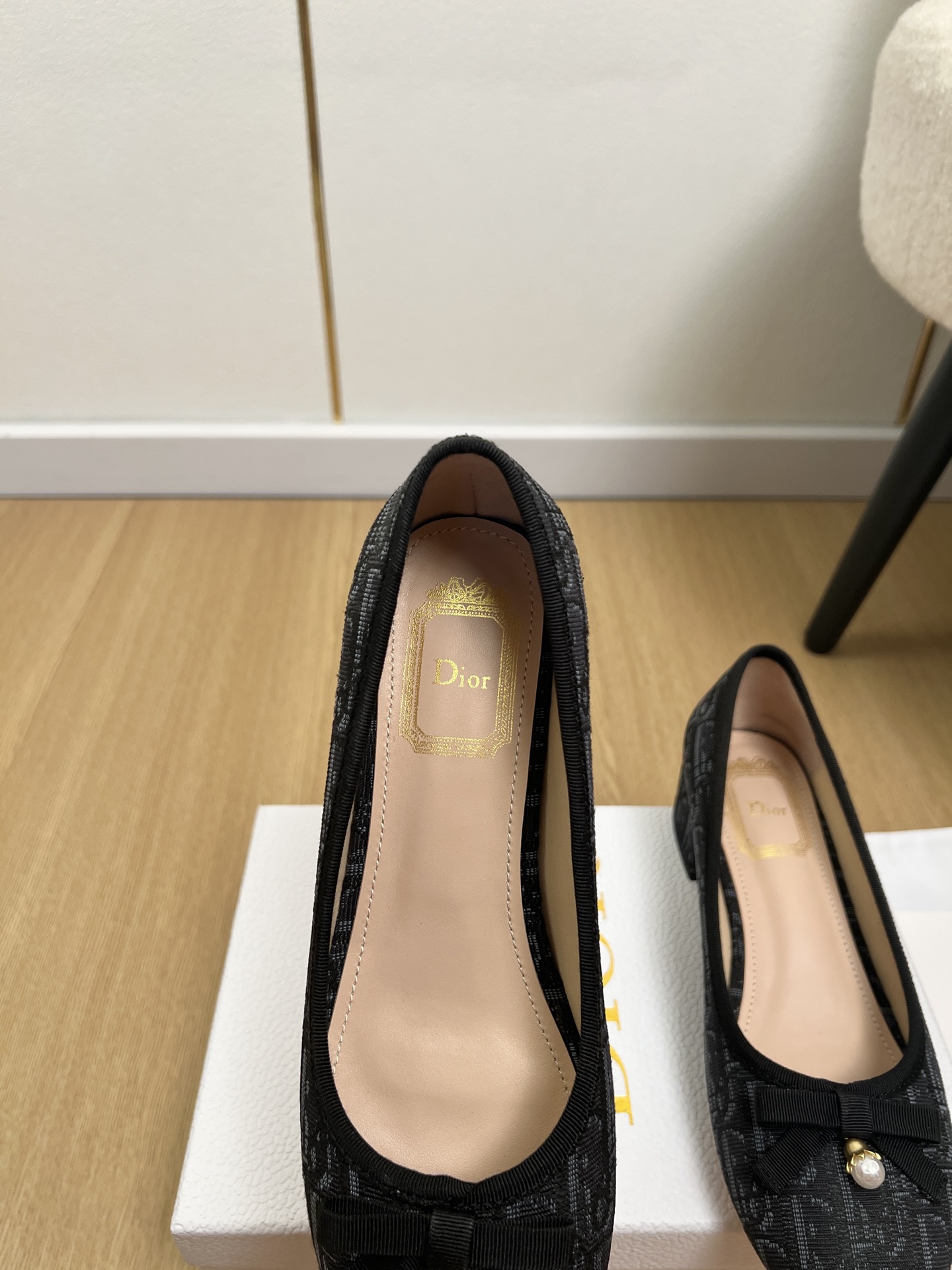 Dior Jacquard Pearl Bow Ballerinas