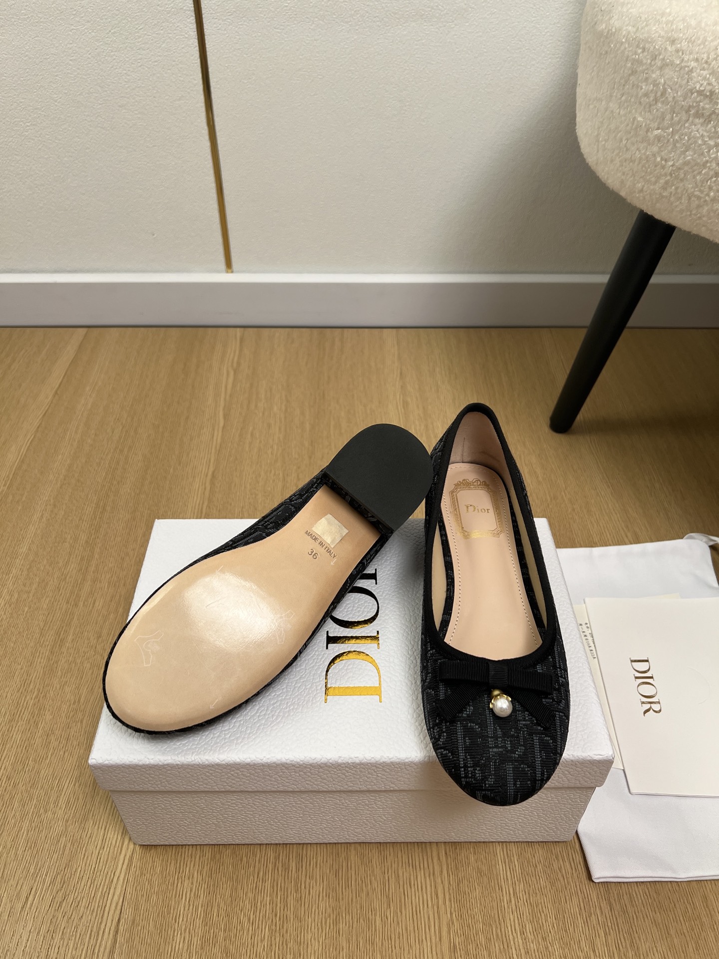 Dior Jacquard Pearl Bow Ballerinas