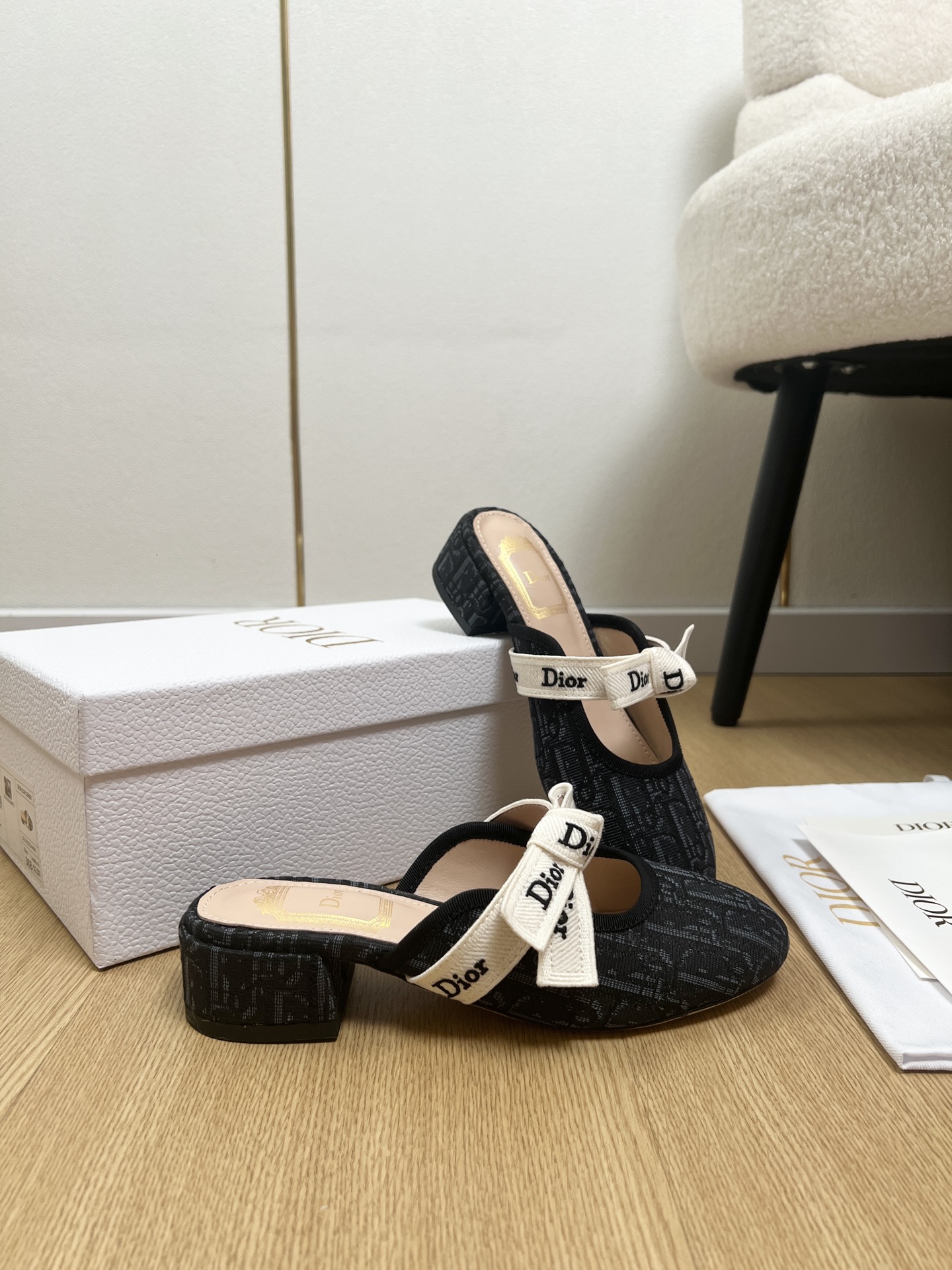 Dior Mary Jane Ribbon Bow Mule Slides