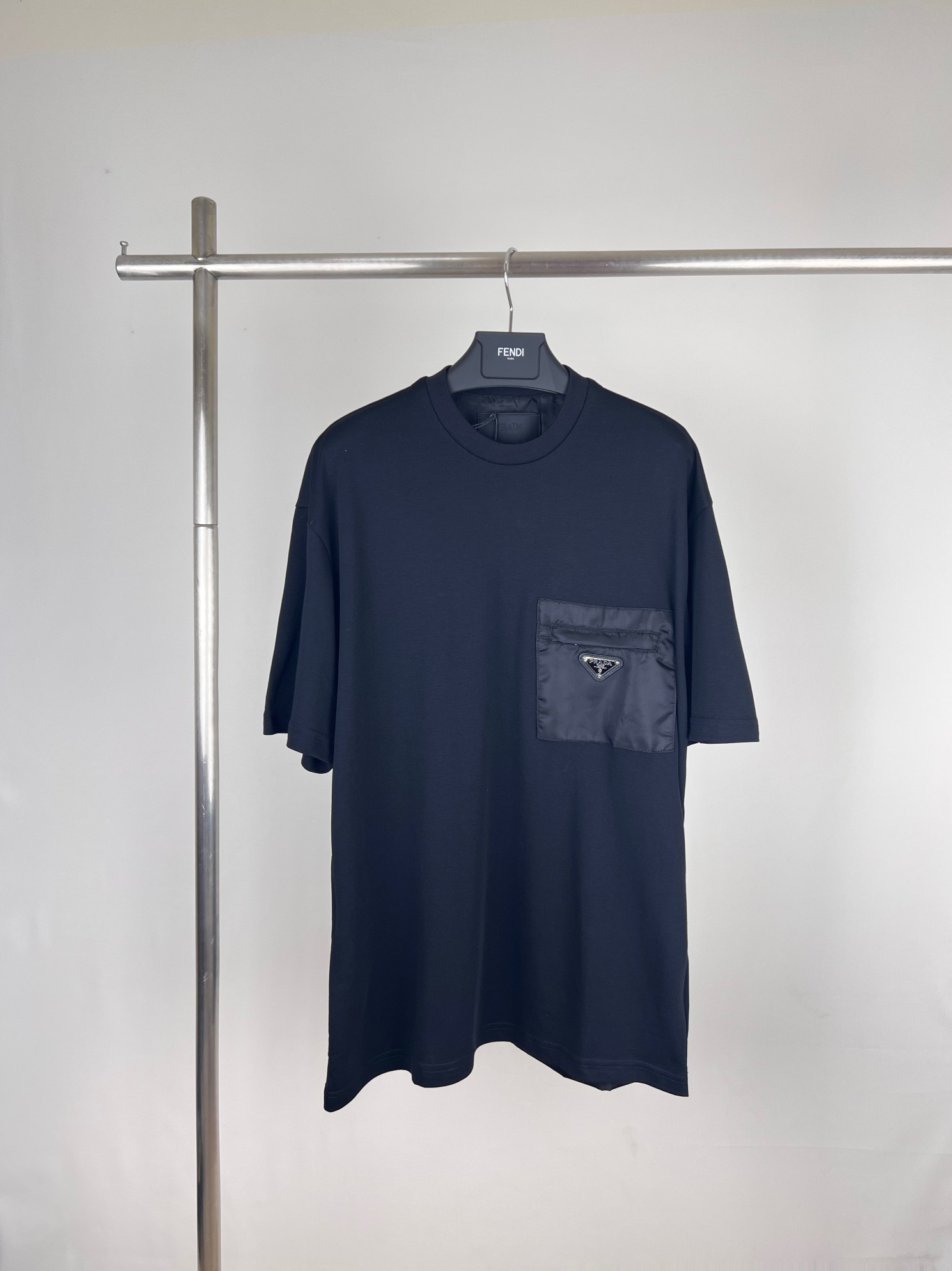 Prada Clothing T-Shirt Splicing Cotton Nylon Short Sleeve