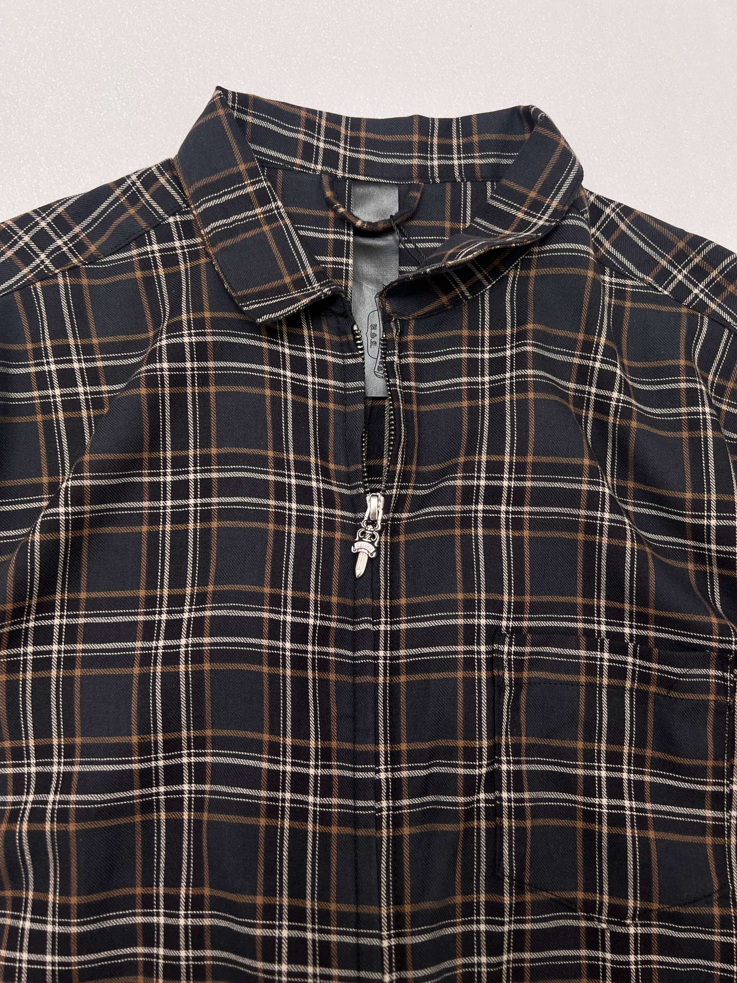 Chrome Hearts Chrome Hearts克罗心格纹棉宝剑拉链短袖衬衫