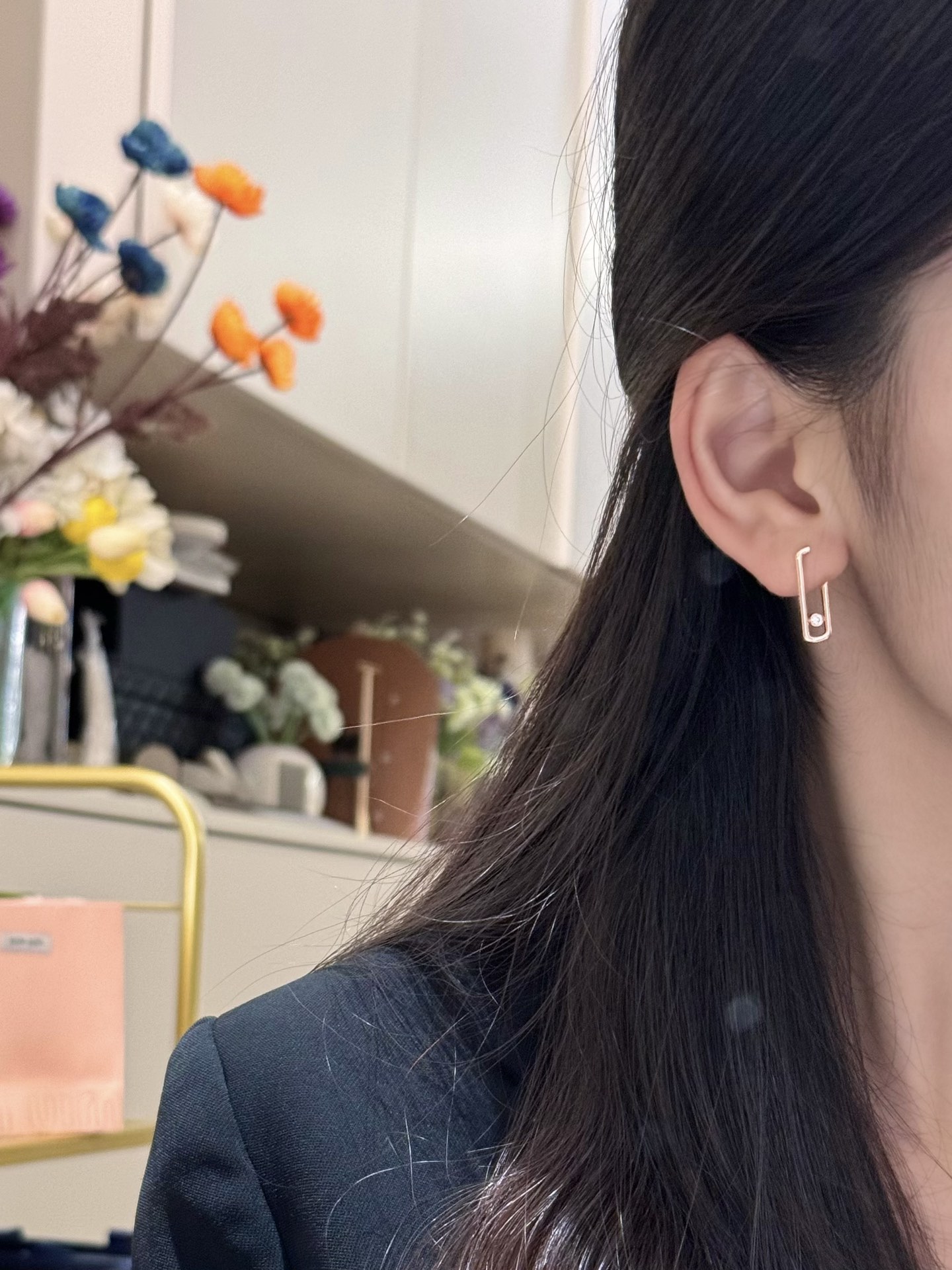 NO:677777,Messika｜New Jewelry19860909Messika｜新款首饰 XE006#回纹光金耳钉 厚镀18k玫瑰金 精致百搭单品 时髦精必备,,卡迪亚高端饰品,Jewelry