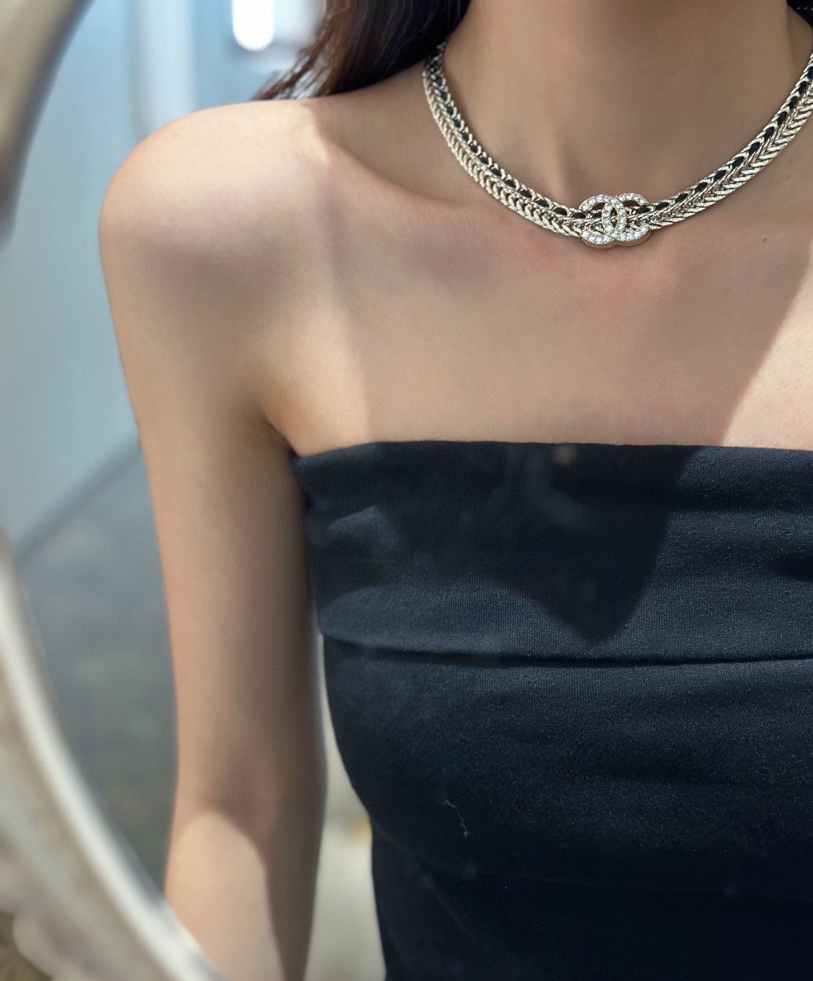 NO:104106,Chanel braided leather series Snake bone black leather short chain High-end versatile single product, Chanel necklace, chanel, necklace19860909香奈编织皮系列 蛇骨黑皮短链 高级百搭单品,香奈儿项链,chanel,necklace,Jewelry