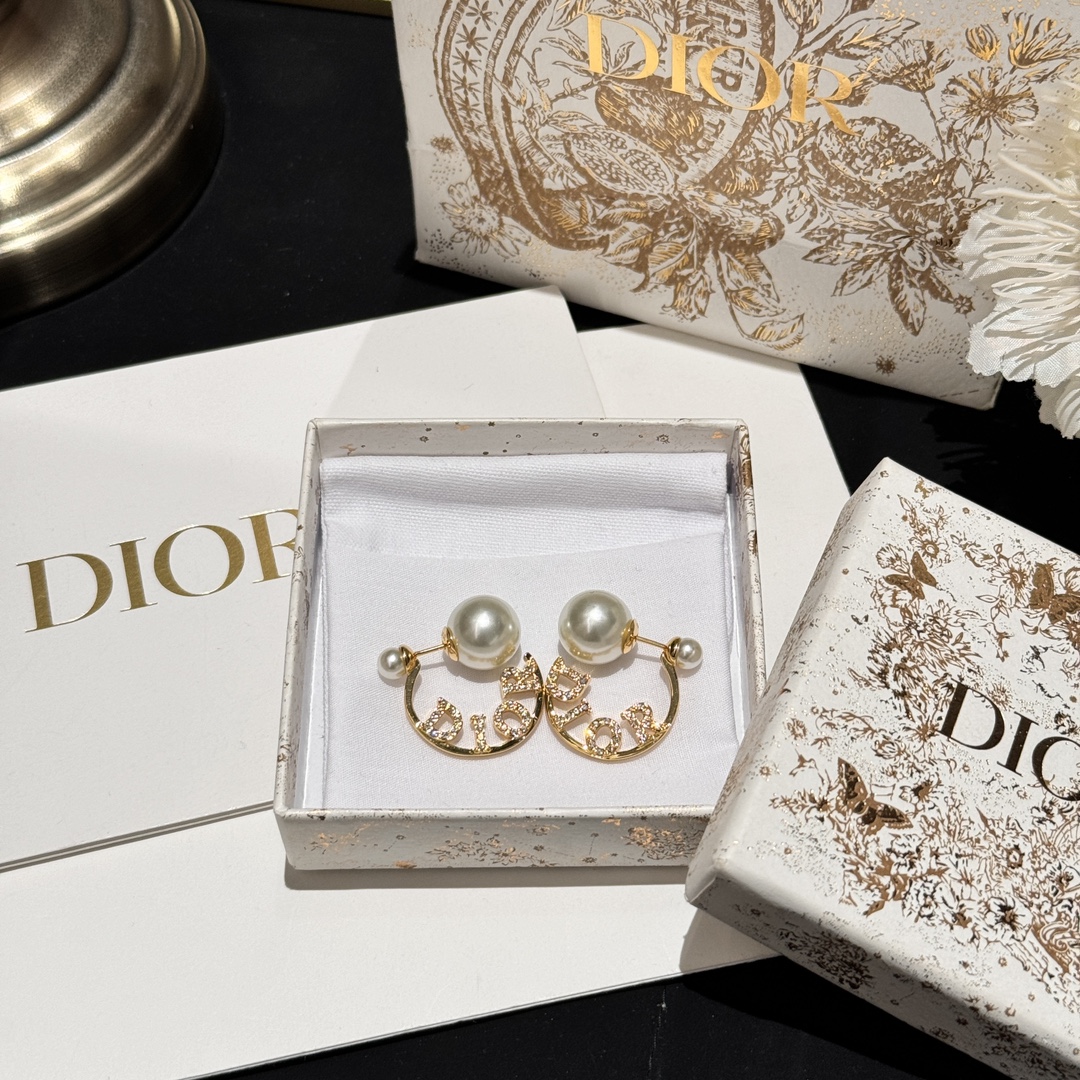 Dior Joyas Pendiente Oro Plata Blanco Resina