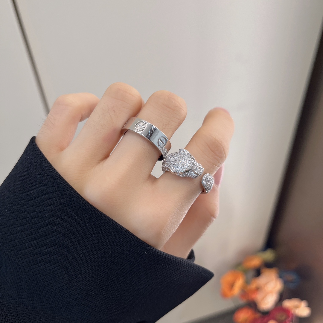 NO:631279,Qixi Festival Gift Selection Kajia High-end Jewelry Series Leopard Head + LOVE Light Gold Ring Casual Temperament and Versatile ♀,, ring, Cardia high-end jewelry19860909七夕礼物甄选 卡家高级珠宝系列 豹子头+LOVE光金戒指 休闲气质百搭♀,,ring,卡迪亚高端饰品,Jewelry