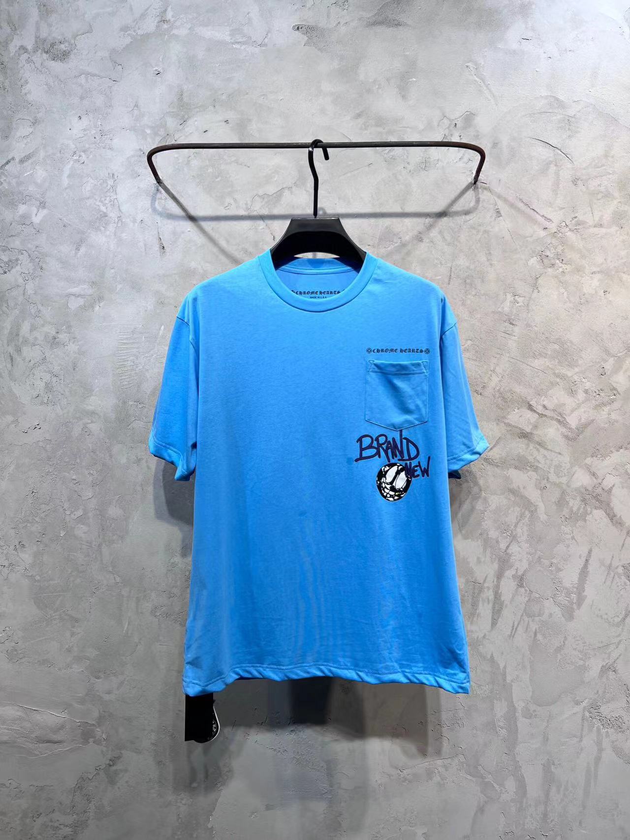 Chrome Hearts Vêtements T-Shirt Réplique AAA
 Bleu Graffiti Blanc Garçon Unisexe Peigne de coton Coton Série d’été Manches courtes