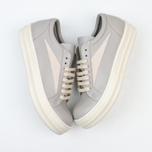 Rick Owens Low-Top Sneakers in Gray Leather with Signature Triangle Detail 1 Rick Owens Low-Top Sneakers in Gray Leather with Signature Triangle Detail