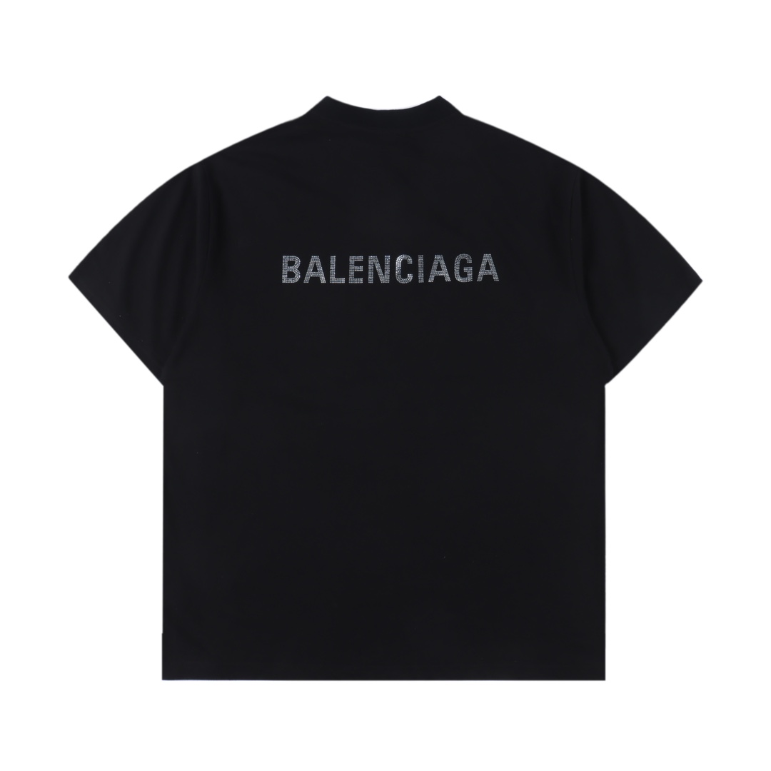 Balenciaga/巴黎世家 25ss前后水钻LOGO短袖黑色 灰白-Chinese UA Cheap High Quatity Brand Clothes Bags handbags Sneakers wholesale wholesaler seller from China Factory suppliers Fashion Clothing Shoes best Quality Beautiful Price Balenciaga/巴黎世家 25ss前后水钻LOGO短袖黑色 灰白
