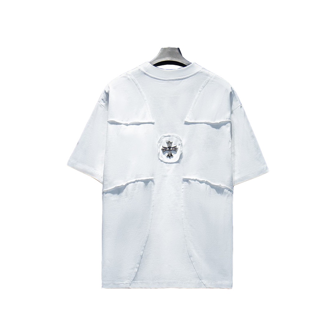 Chrome Hearts/克罗心 25ss 后背十字架徽标撕裂短袖 白色 黑色