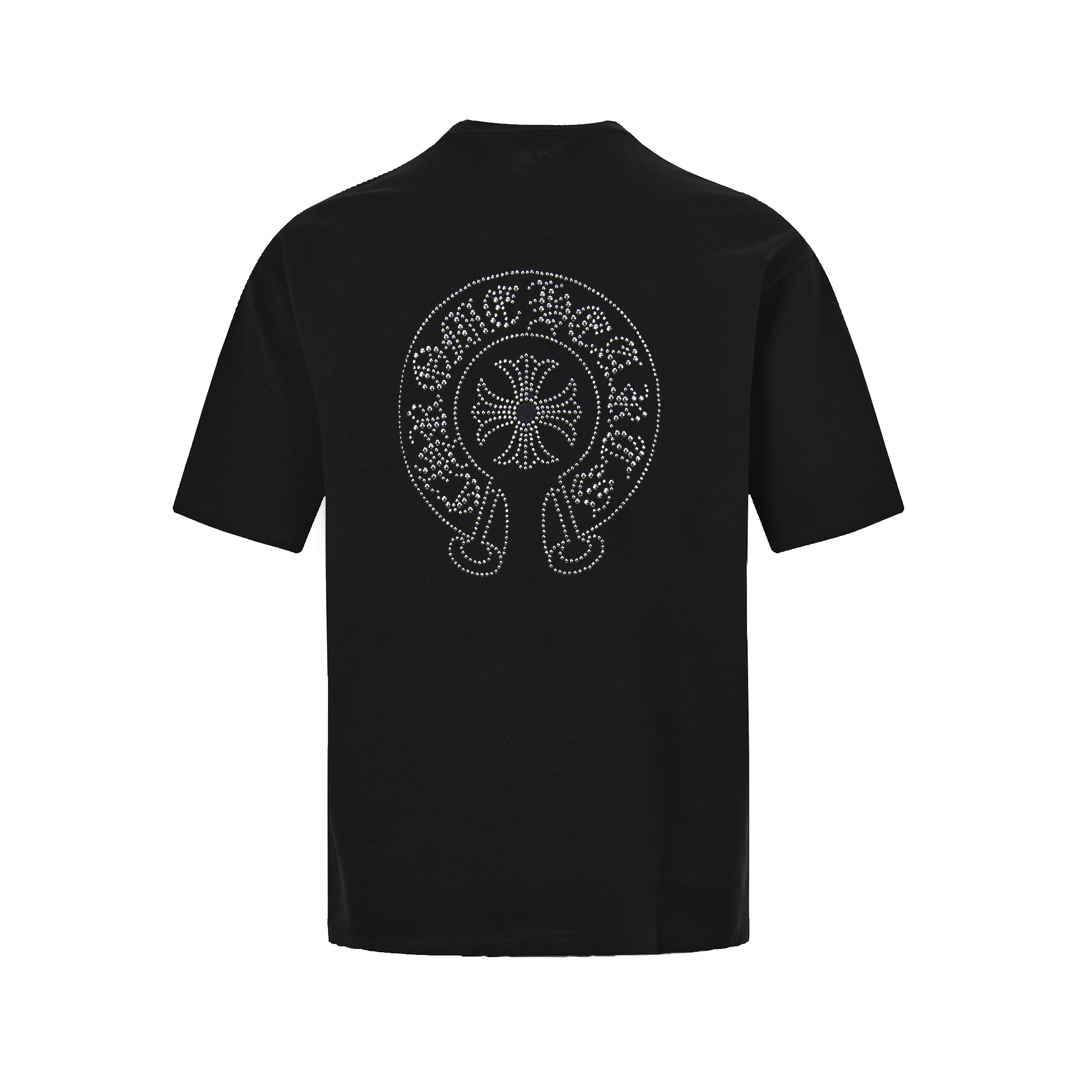 Chrome Herat/克罗心25ss 前后珍珠烫钻短袖 水洗黑 白色