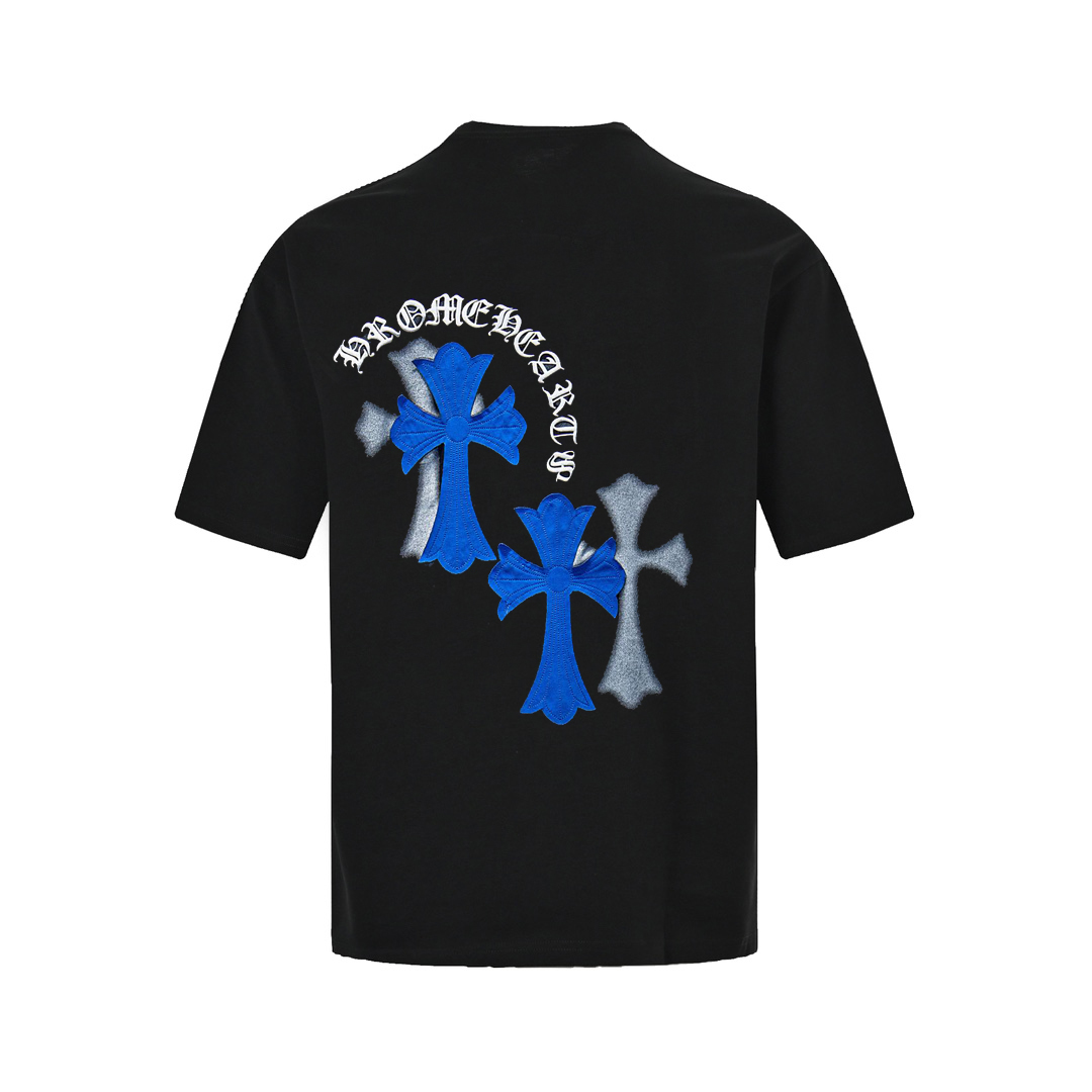 Chrome Hearts/克罗心25ss 刺绣贴布重影短袖 黑色 白色-Chinese UA Cheap High Quatity Brand Clothes Bags handbags Sneakers wholesale wholesaler seller from China Factory suppliers Fashion Clothing Shoes best Quality Beautiful Price Chrome Hearts/克罗心25ss 刺绣贴布重影短袖 黑色 白色