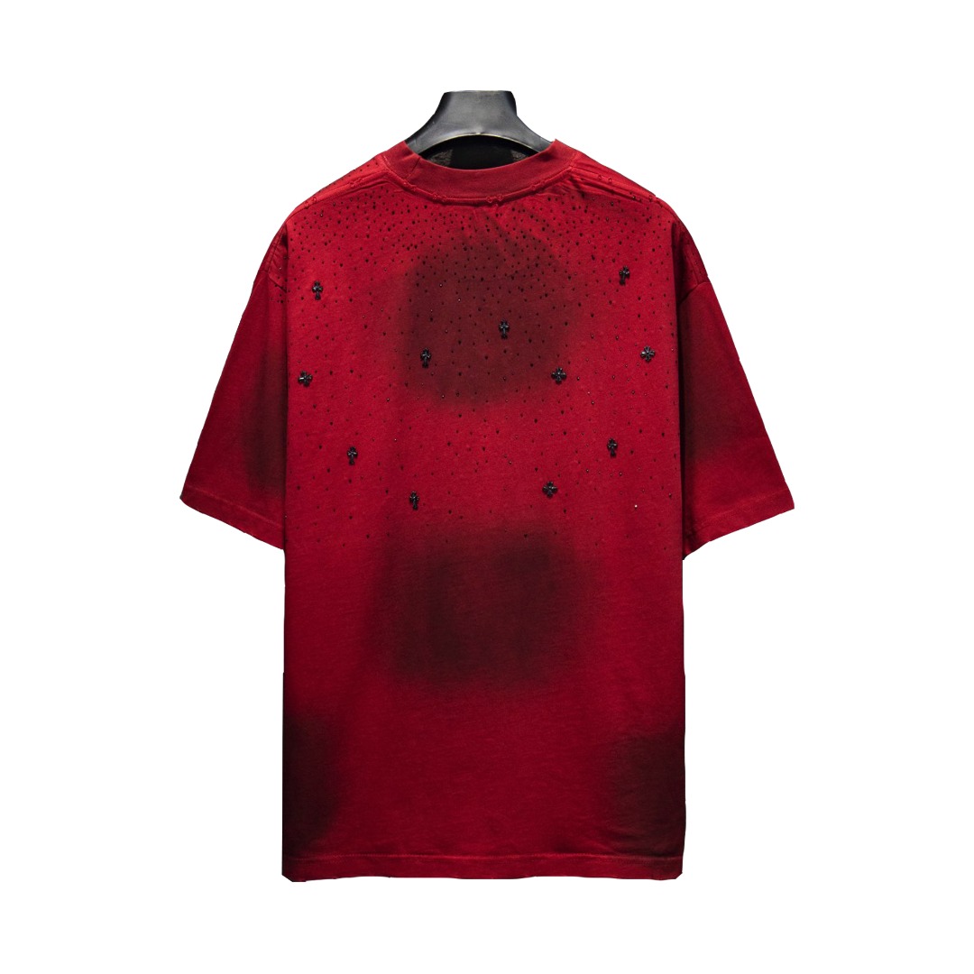 Chrome Hearts/克罗心 25ss黑标烫钻十字架短袖 喷砂黑 喷砂红