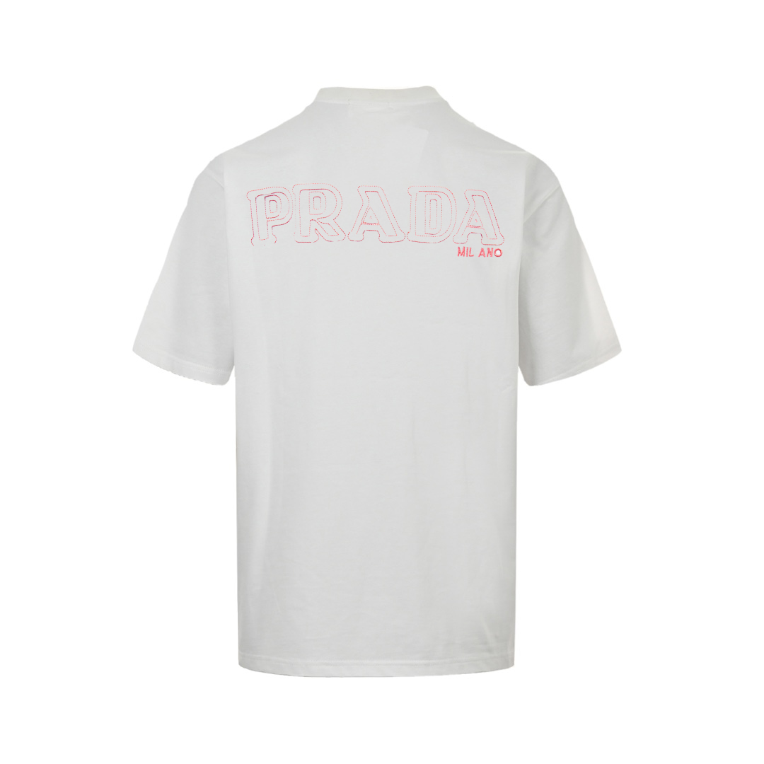 Prada/普拉达 25ss 三角徽标刺绣短袖 白色 黑色