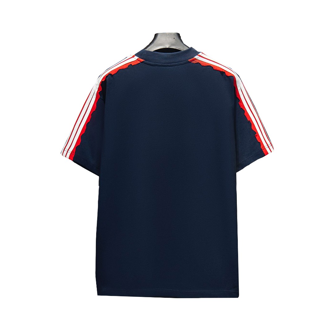 Balenciaga/巴黎世家 25ss 三杠拼色刺绣短袖 米灰 巴黎灰蓝