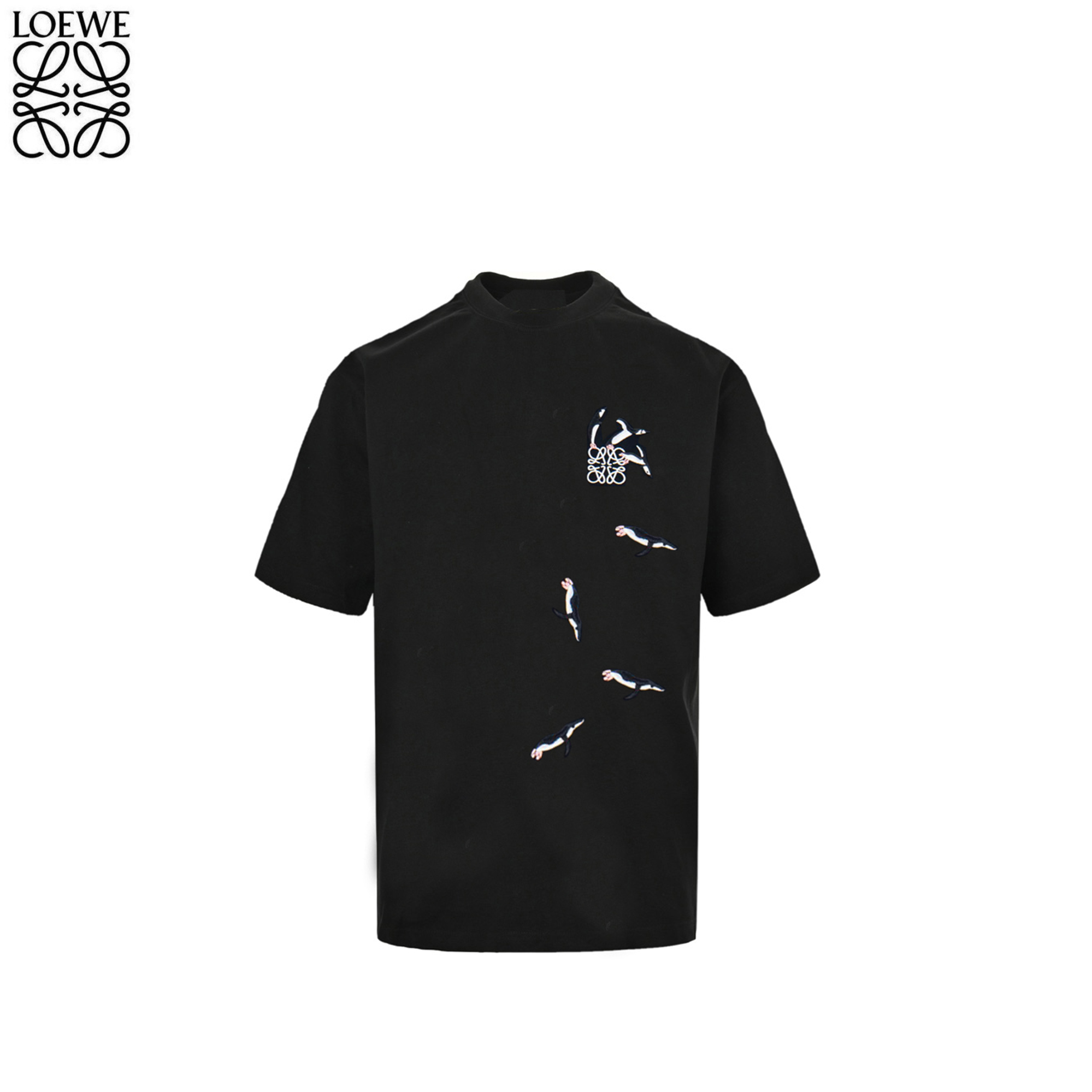 Loewe/罗意威25ss 企鹅徽标刺绣短袖T恤 黑白
