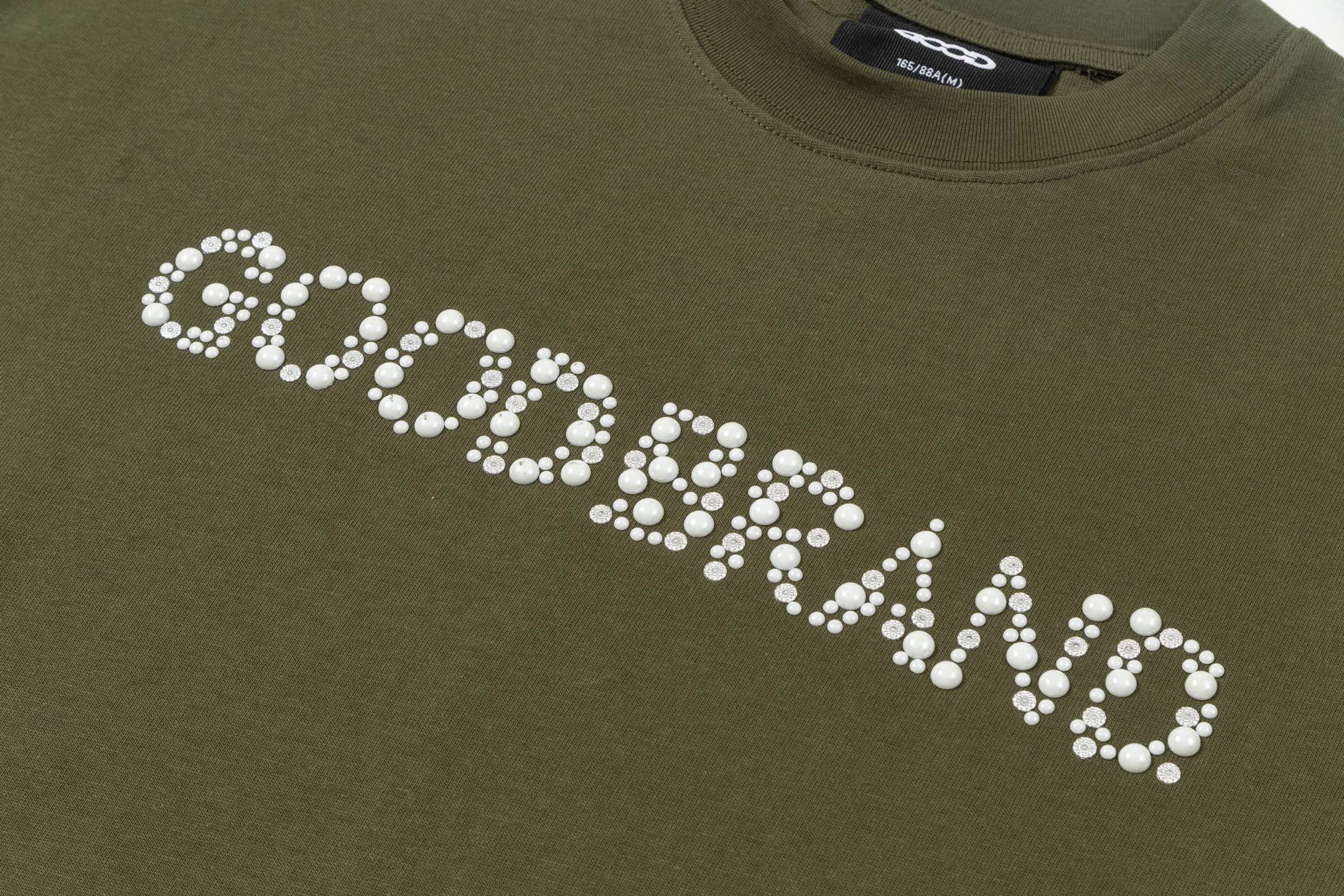 GOODBRAND 25SS珠片标语 短袖T恤 白炒灰-Chinese UA Cheap High Quatity Brand Clothes Bags handbags Sneakers wholesale wholesaler seller from China Factory suppliers Fashion Clothing Shoes best Quality Beautiful Price GOODBRAND 25SS珠片标语 短袖T恤 白炒灰