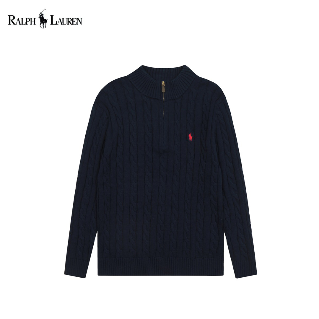 Ralph Lauren/拉夫劳伦 经典绞花半拉链毛衣 胸口高密度logo百灵达万针刺绣
