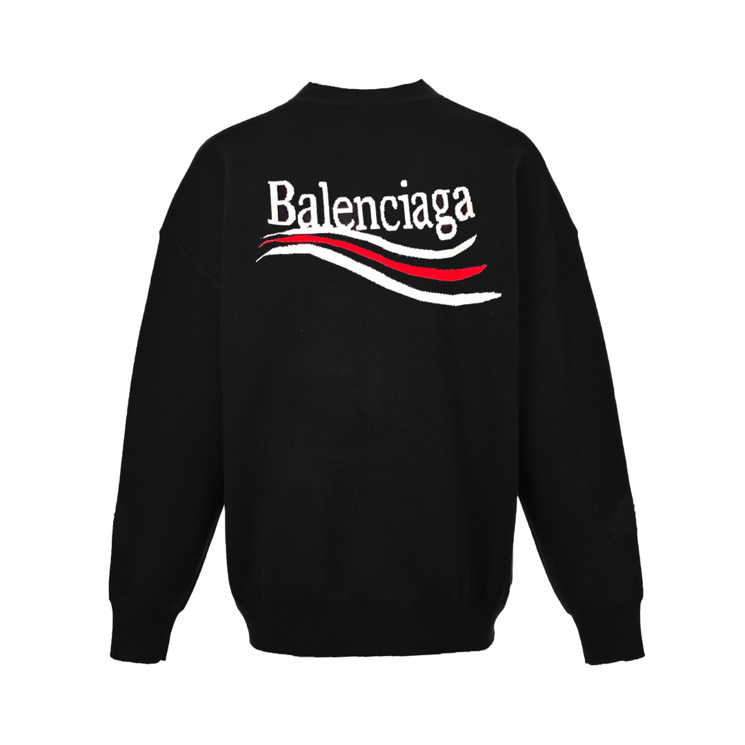 Balenciaga/巴黎世家 25ss 提花可乐字母羊毛针织衫毛衣 黑色