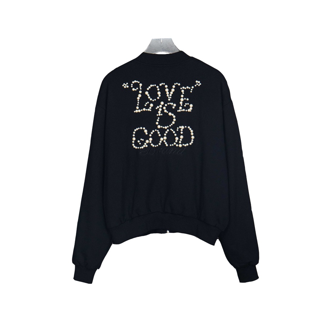 GOODBRAN珍珠串珠标语字母绣拉链连帽卫衣 黑色 米色-Chinese UA Cheap High Quatity Brand Clothes Bags handbags Sneakers wholesale wholesaler seller from China Factory suppliers Fashion Clothing Shoes best Quality Beautiful Price GOODBRAN珍珠串珠标语字母绣拉链连帽卫衣 黑色 米色