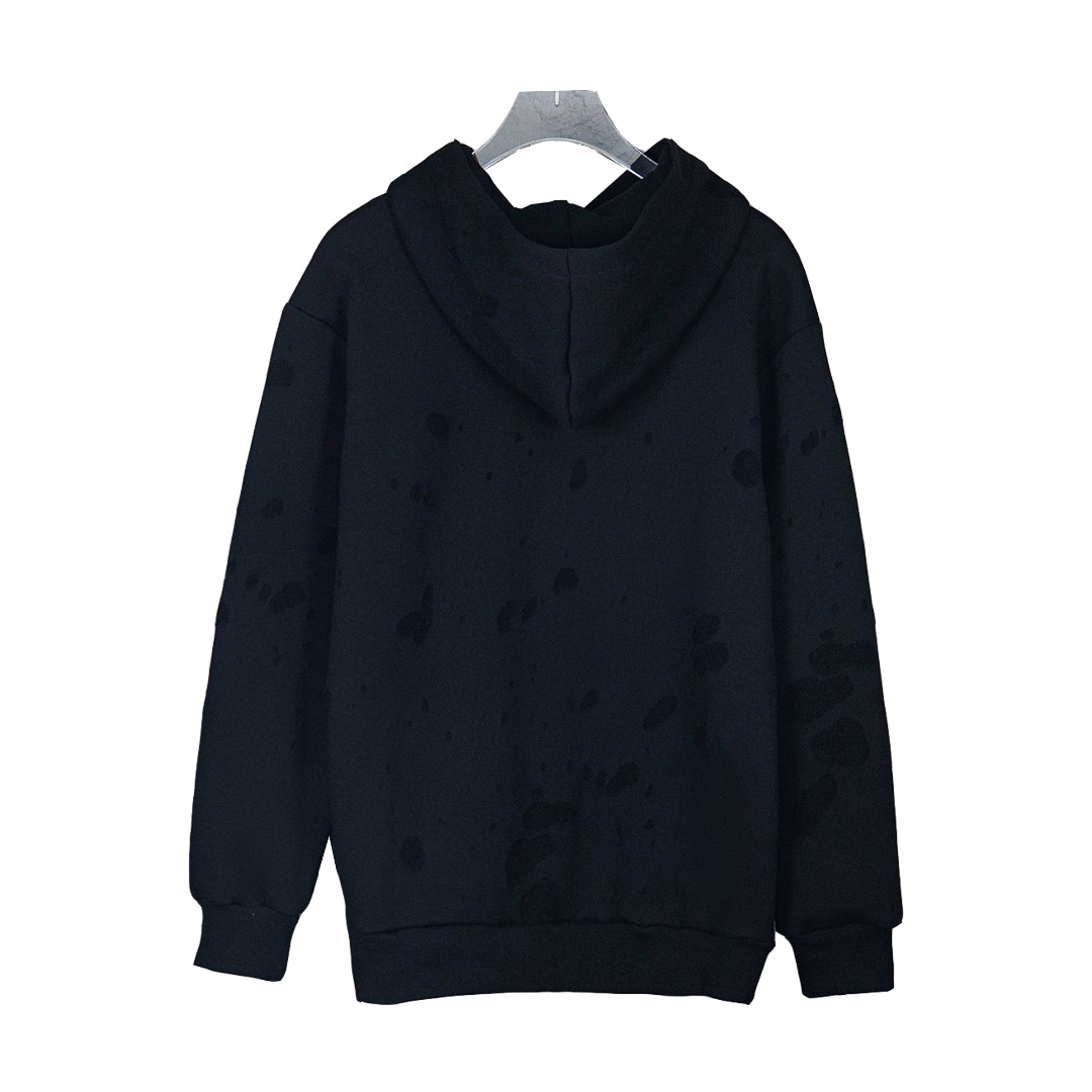 GIVENCHY/纪梵希 25ss gvc烧花字母印花大破洞连帽卫衣 蓝 白黑 黑