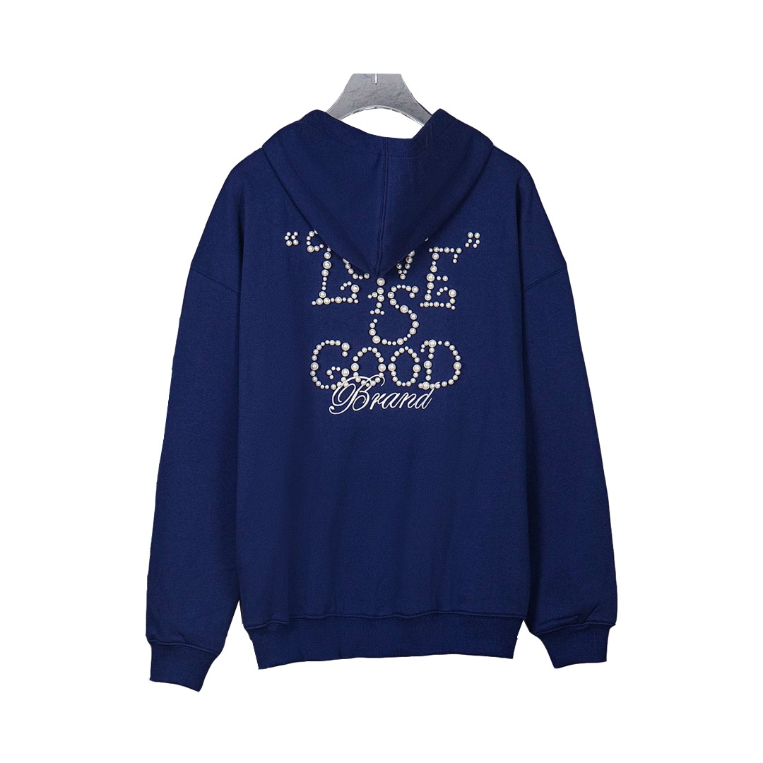GOODBRAND25SS珍珠刺绣重工标语连帽卫衣 黑色 藏青色