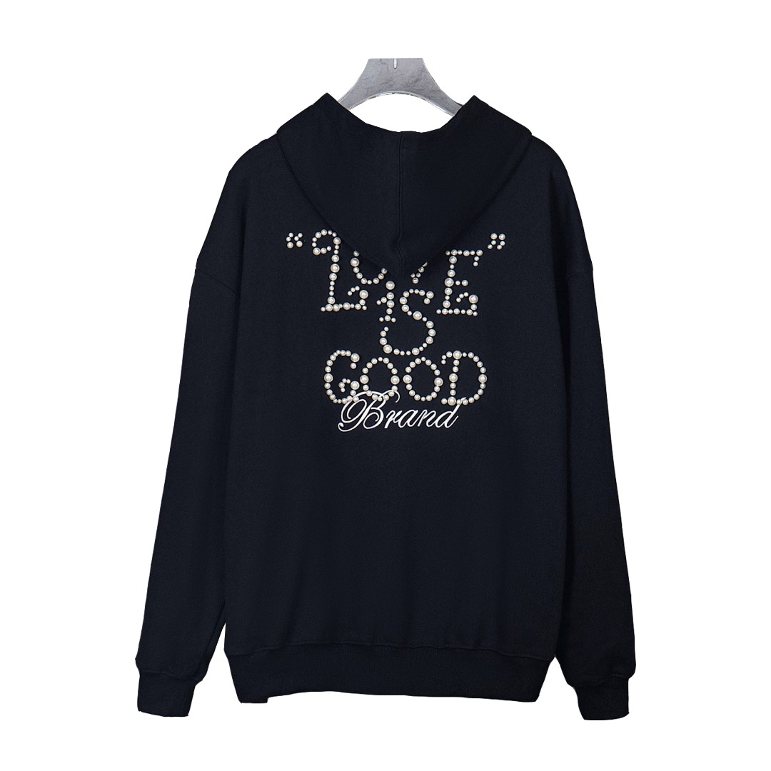 GOODBRAND25SS珍珠刺绣重工标语连帽卫衣黑色 藏青色
