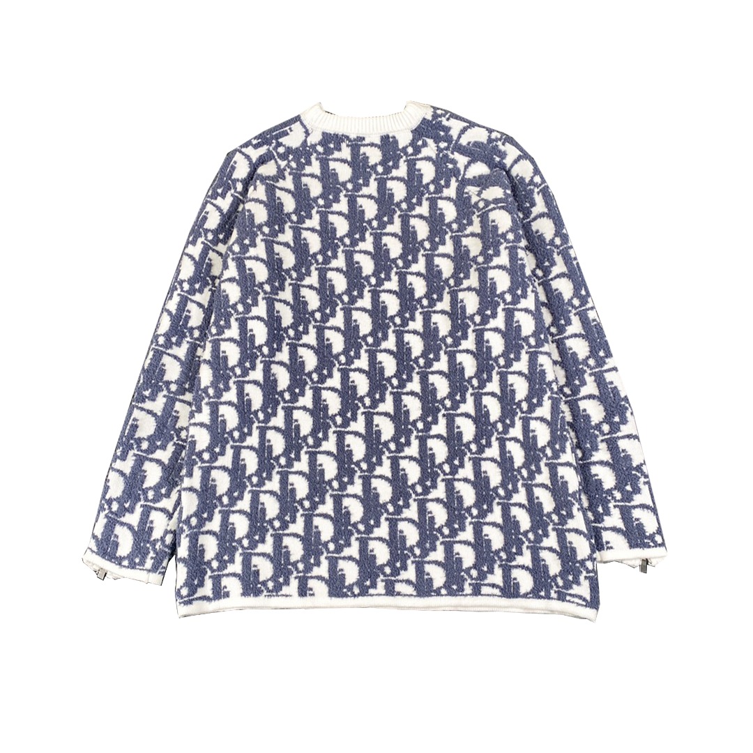 Dior/迪奥 25ss 提花毛巾绣拉链长袖毛衣 蓝色