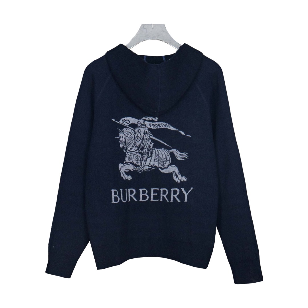 Burberry/巴宝莉 25ss格纹双面穿羊毛背后战马提花开衫毛衣外套