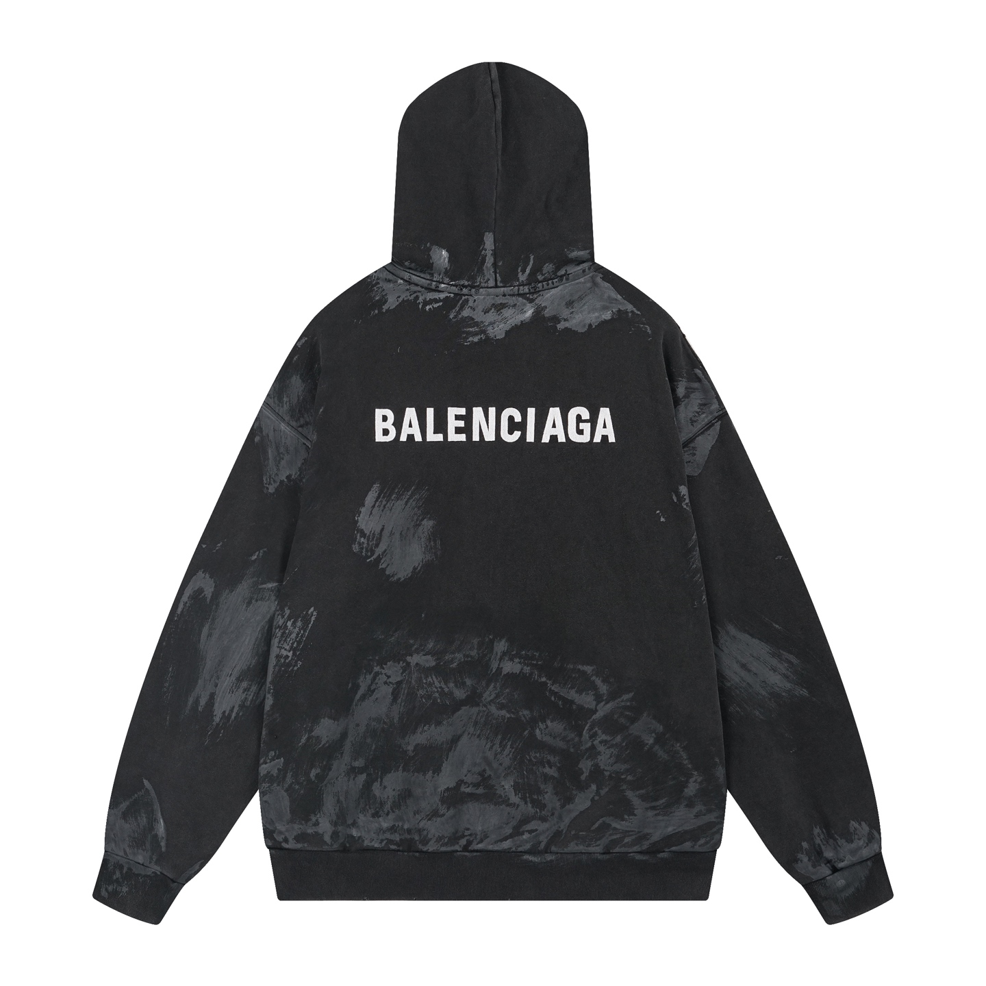 Balenciaga/巴黎世家 25ss油漆喷墨刺绣字母连帽卫衣 黑灰