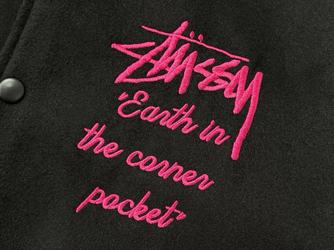 Stussy/斯图西 40周年限定黑8毛巾绣棒球服外套 黑色