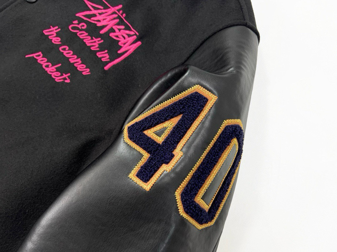 Stussy/斯图西 40周年限定黑8毛巾绣棒球服外套 黑色