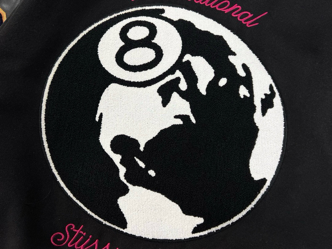 Stussy/斯图西 40周年限定黑8毛巾绣棒球服外套 黑色